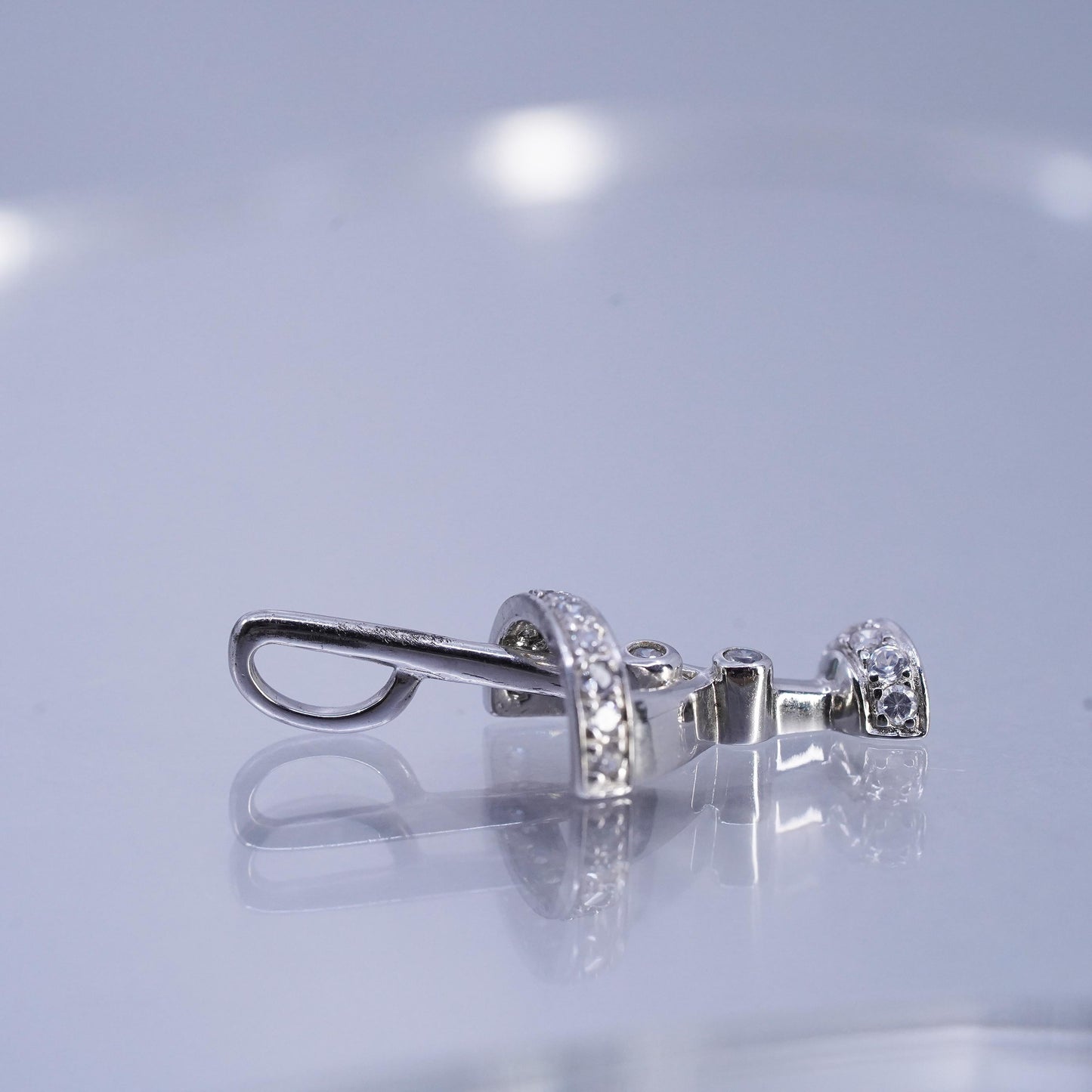 Vintage sterling 925 silver cocktail glass pendant with cluster Cz