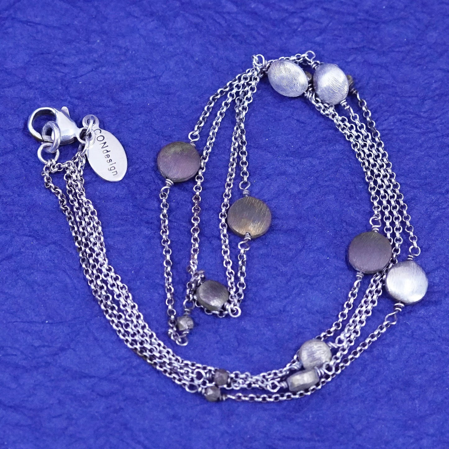 17”, vtg Con design Sterling silver necklace, double strands 925 circle chain