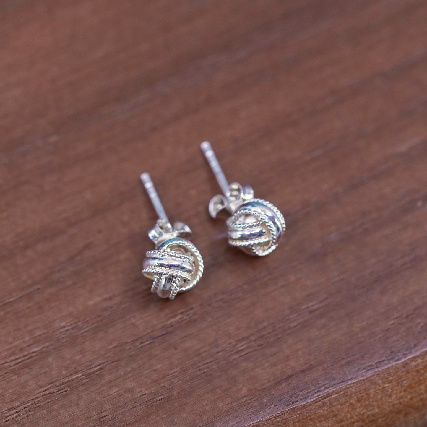 Vintage Sterling silver handmade earrings, 925 entwined studs