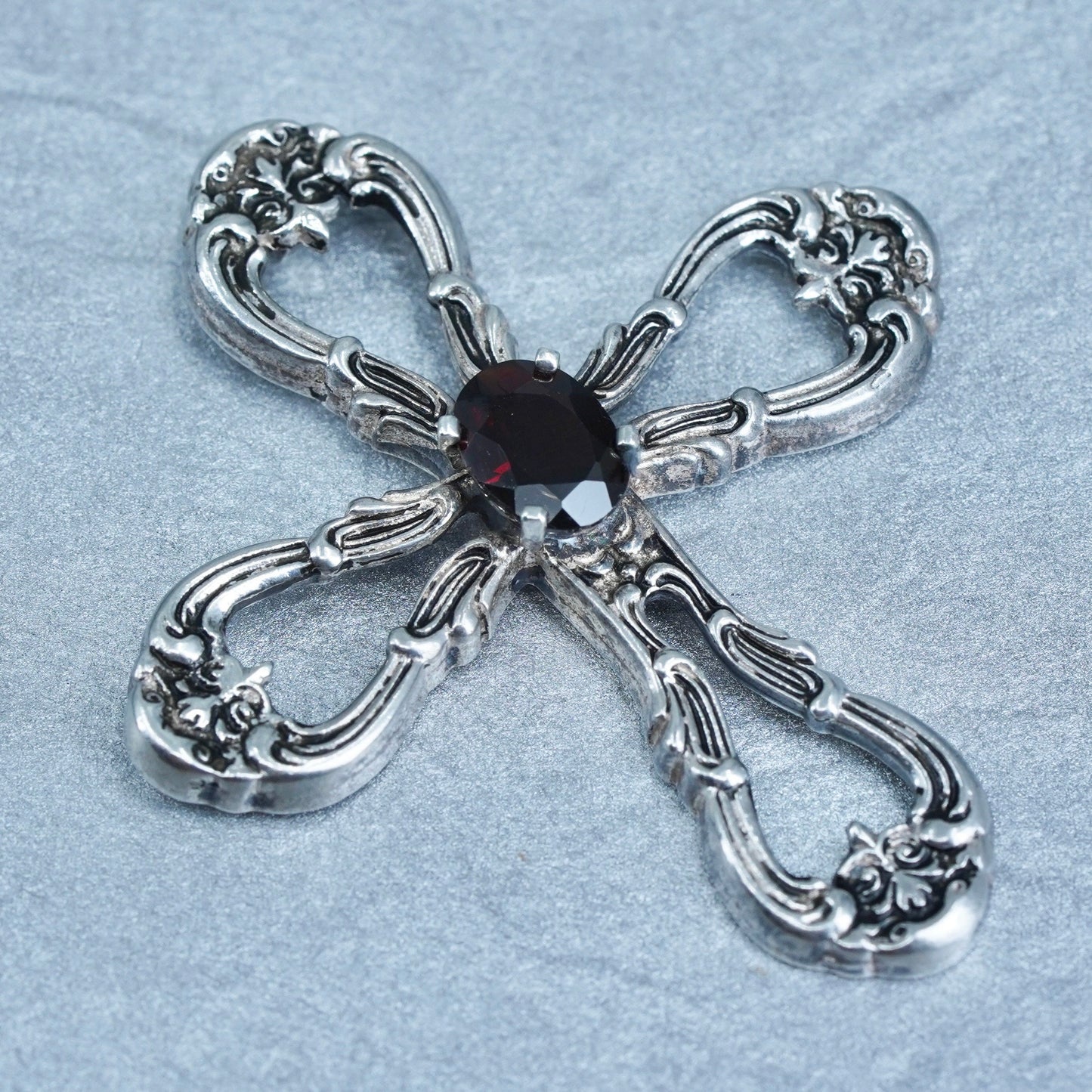 Antique silver tone handmade charm, 925 cross pendant