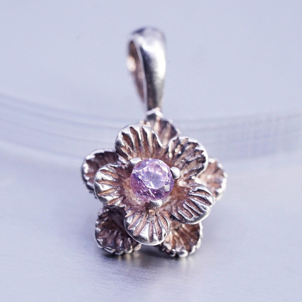 Sterling Silver Amethyst Flower Pendant, HONORA 925 Pink Floral Blossom Charm