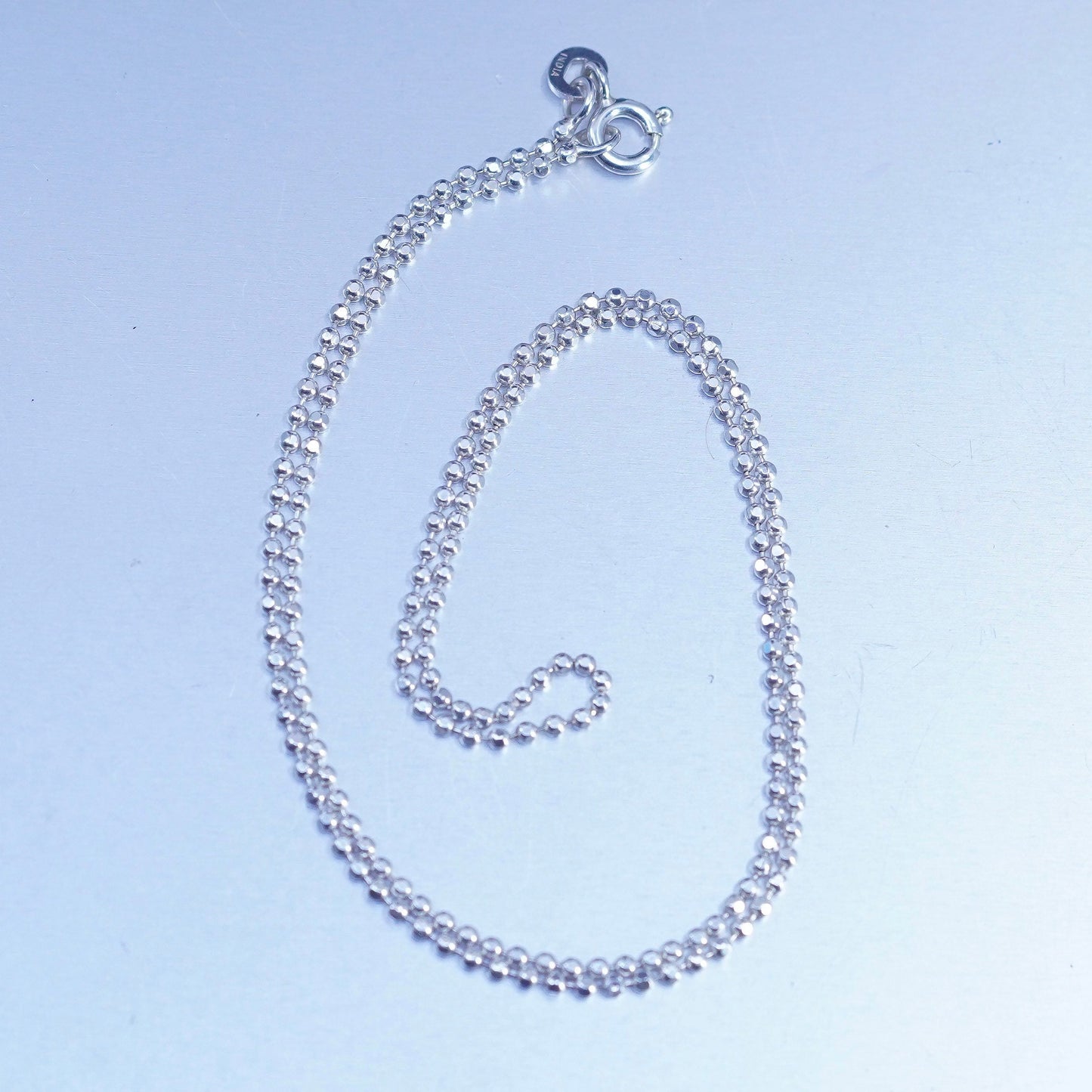 16” 1mm, vintage Italy Sterling 925 silver bead chain necklace