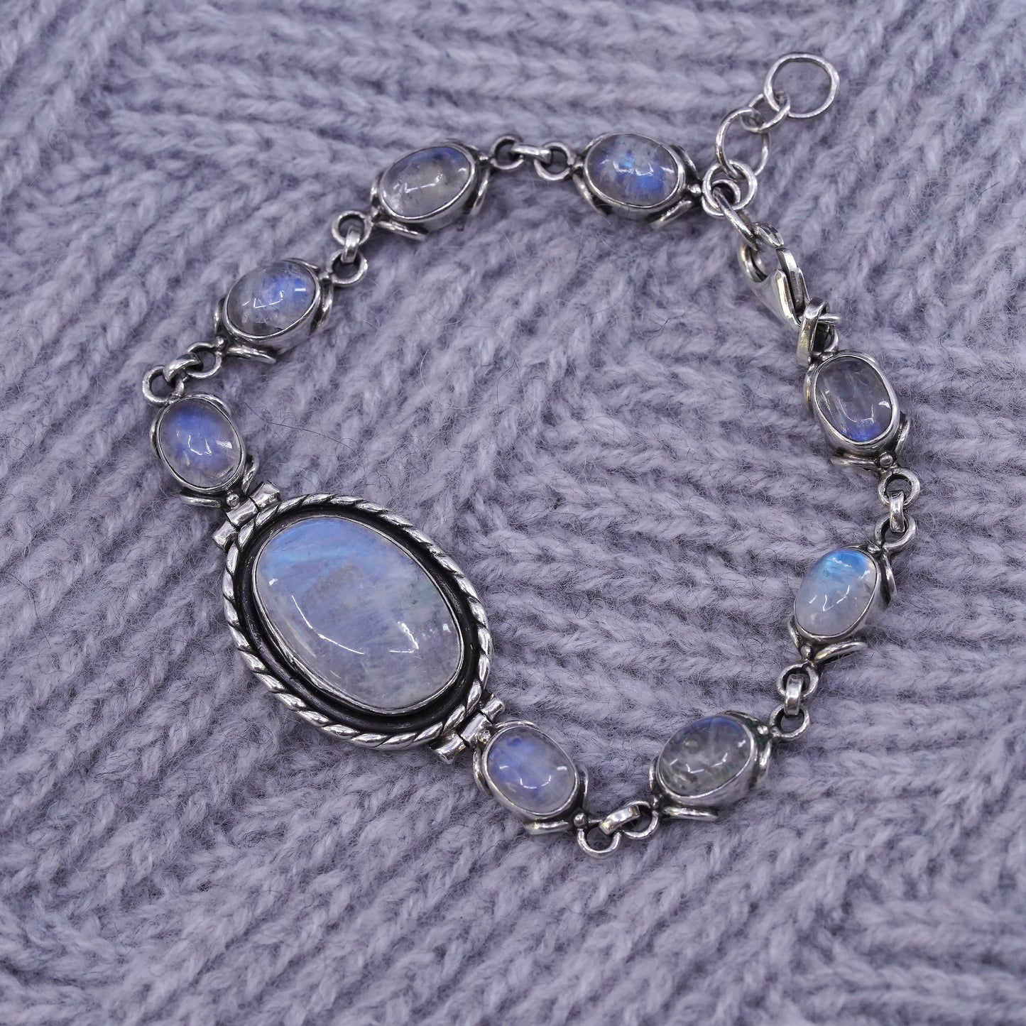 6.5+1", vintage sterling 925 silver handmade bracelet with moonstone