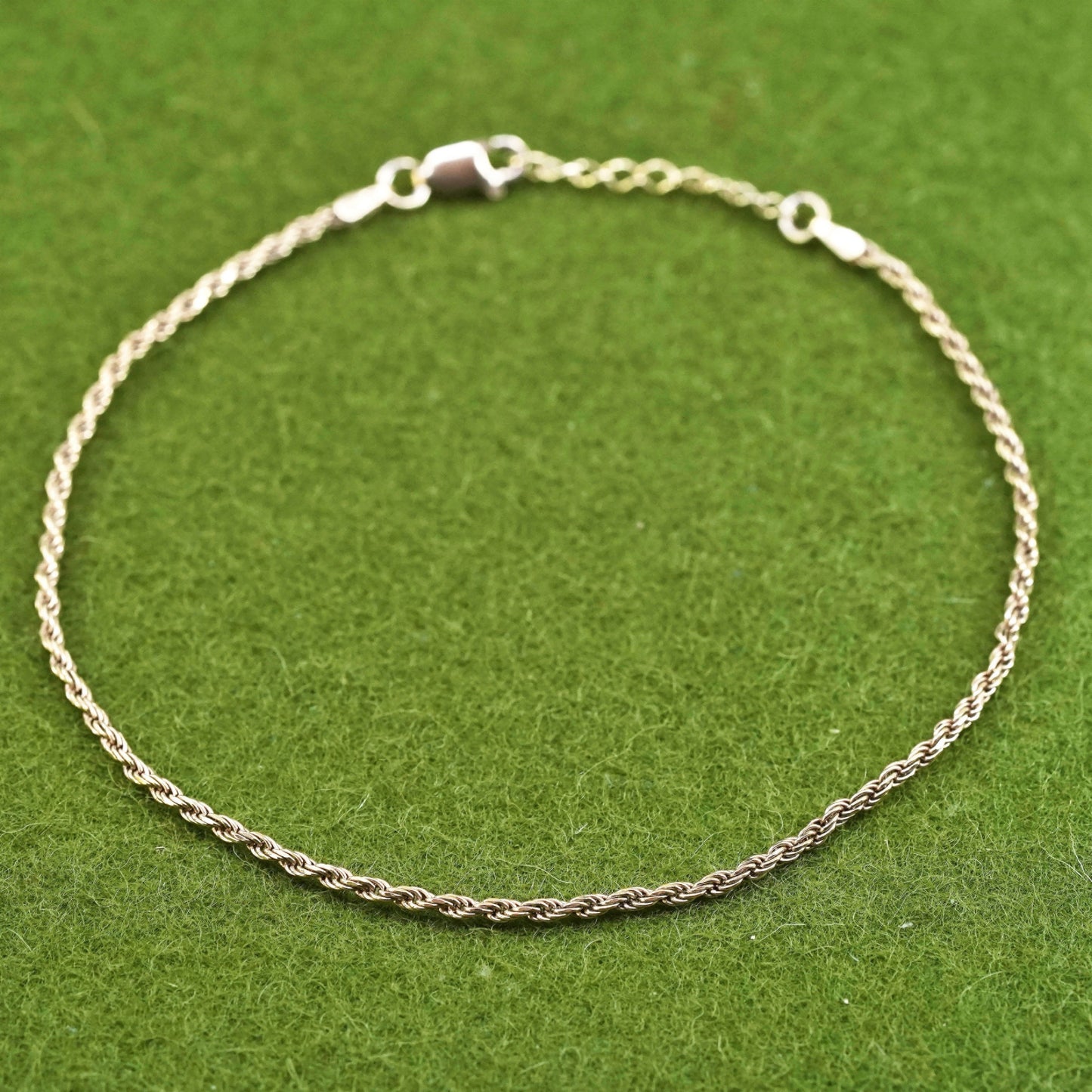 9+1”, vermeil yellow gold sterling silver bracelet, Italy 925 rope ankle anklet