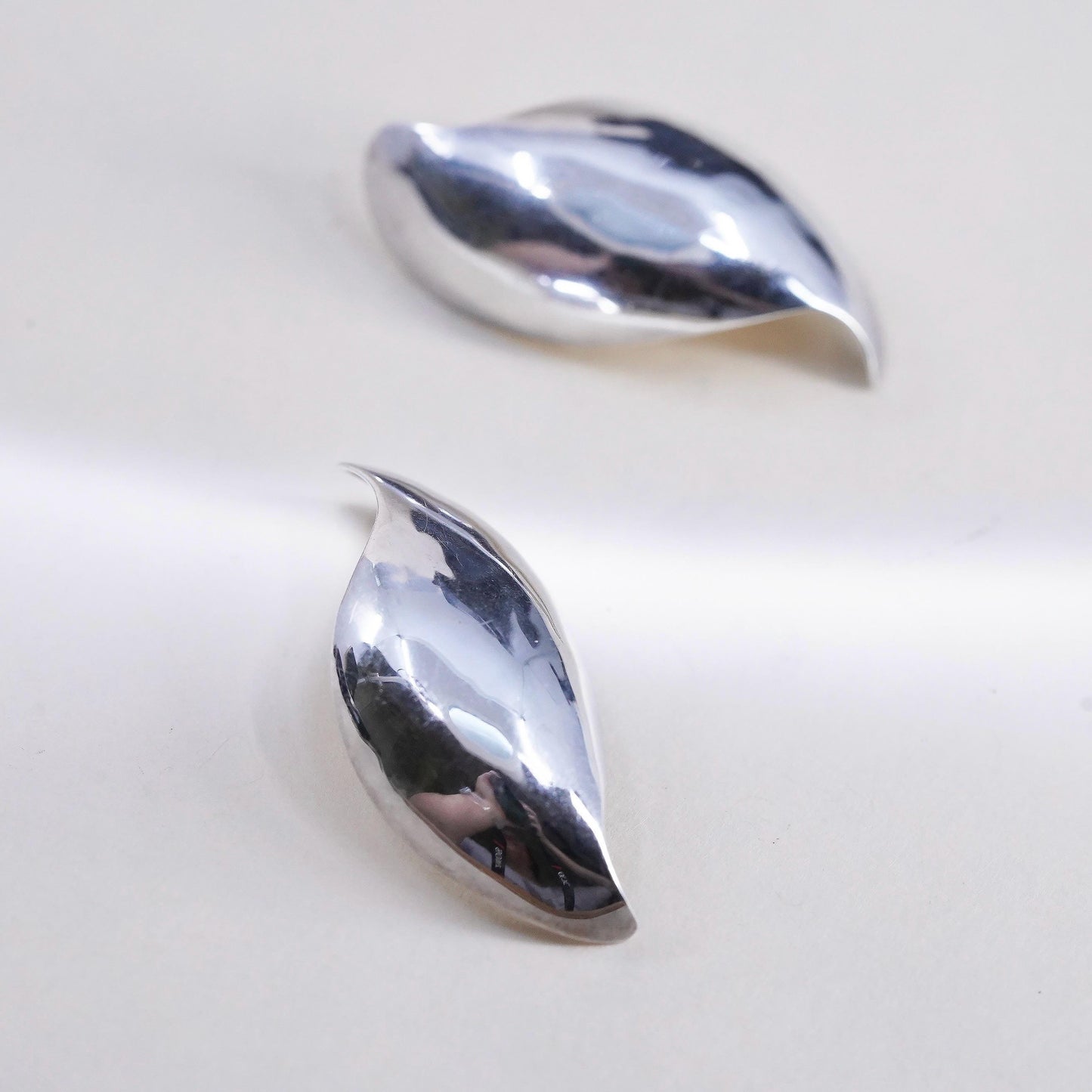 Vintage 925 Sterling Silver Curved Swirl Hoop Earrings, Studs 14K yellow gold