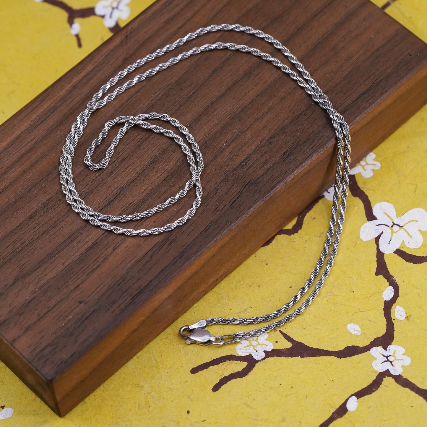 24" 2mm, vintage faded gold over Sterling silver necklace, Italy 925 rope chain