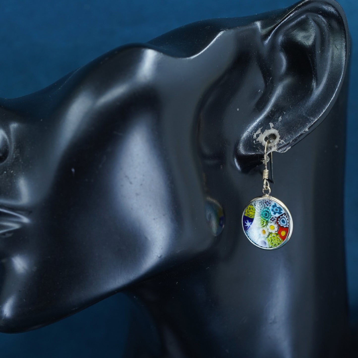 Vintage sterling silver handmade earrings, 925 hooks with Italian murano glass