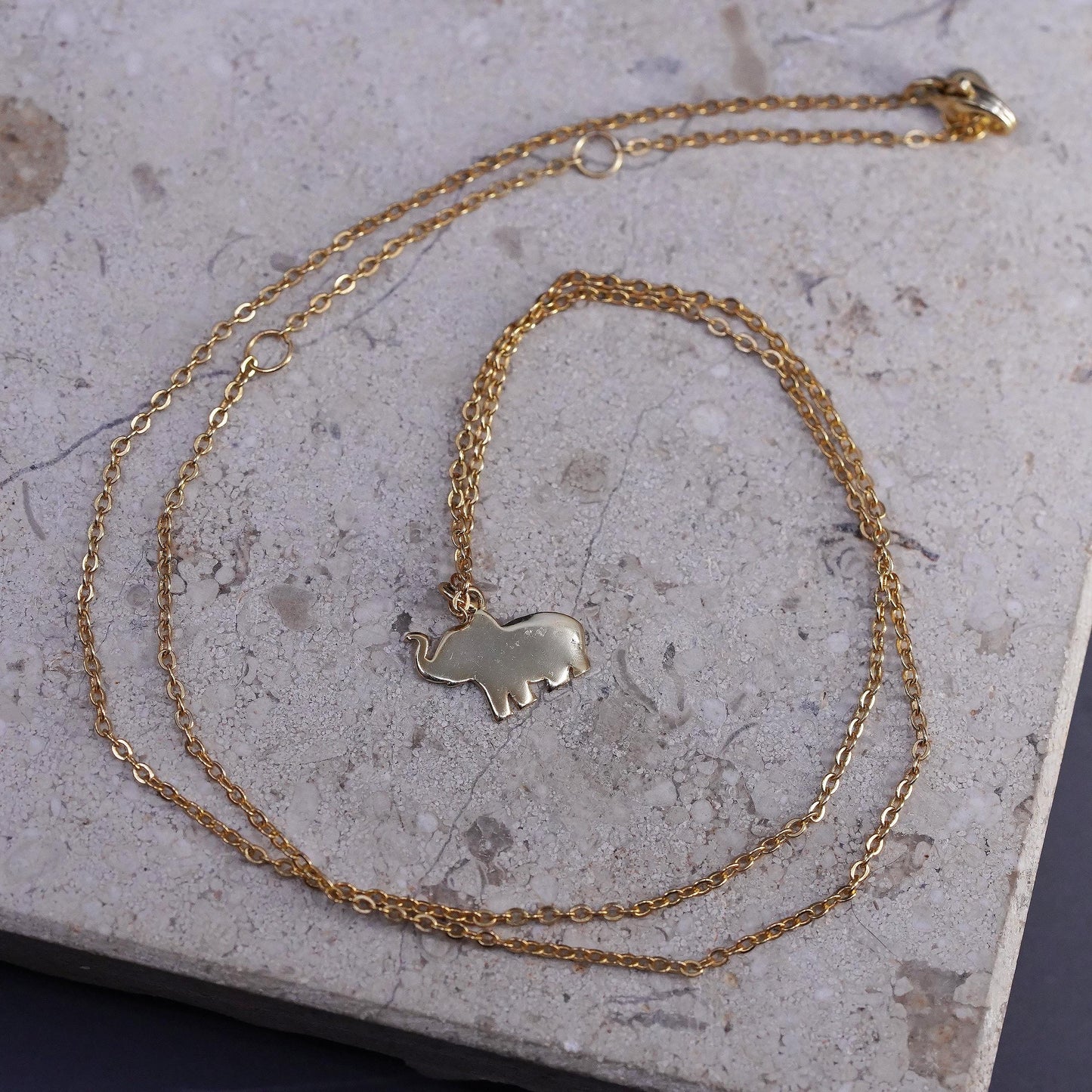 16+2" vermeil gold tone Sterling silver necklace, 925 circle elephant pendant