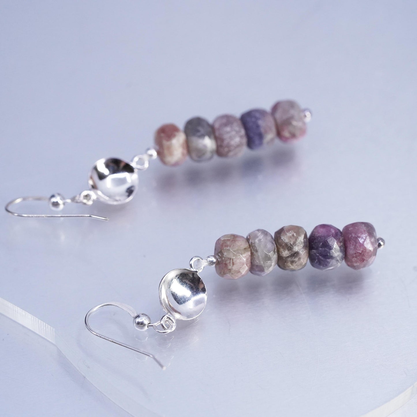 Vintage DTR Jay King Sterling 925 silver shell earrings with agate beads