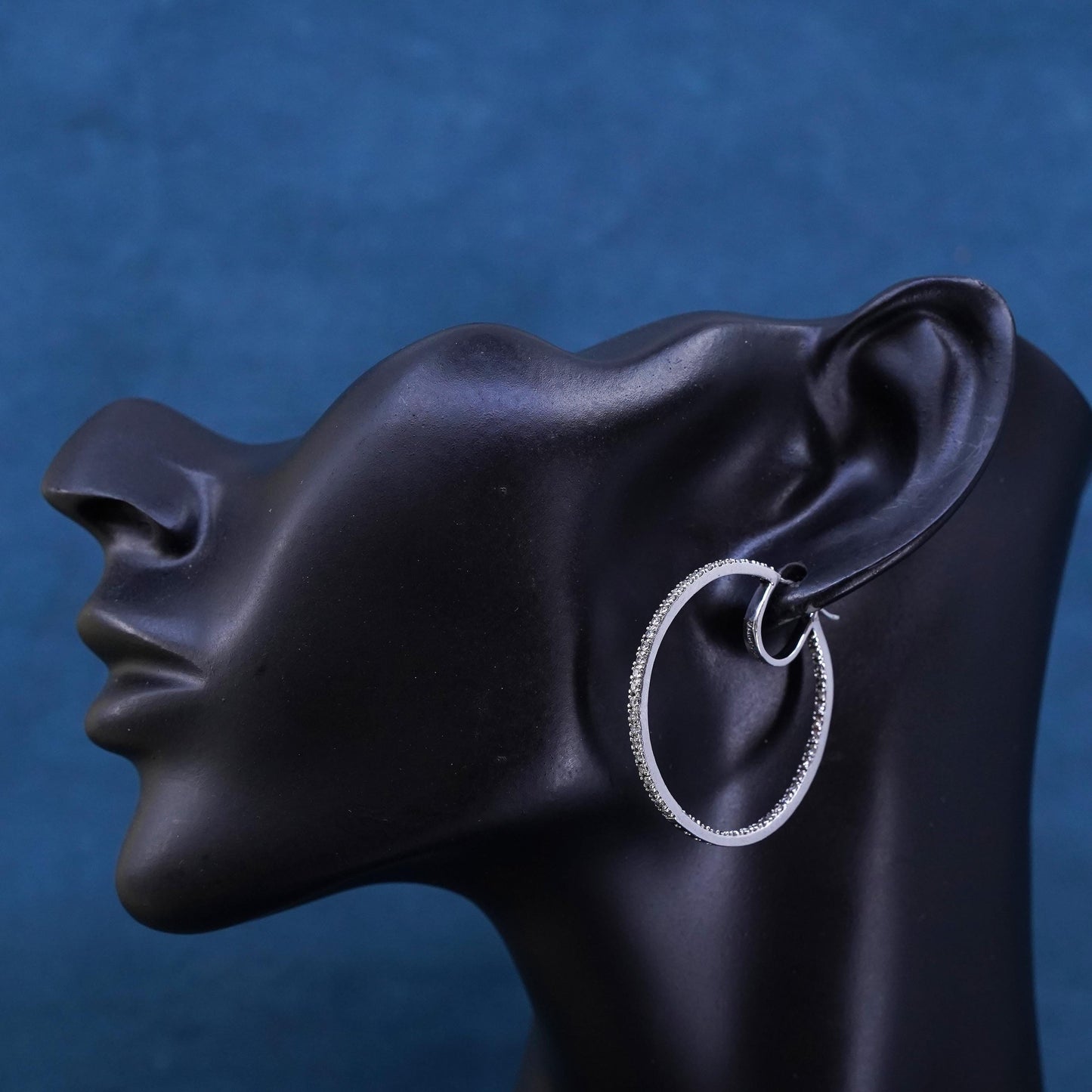 1.5”, Sterling silver handmade earrings, 925 silver hoops with cluster cz