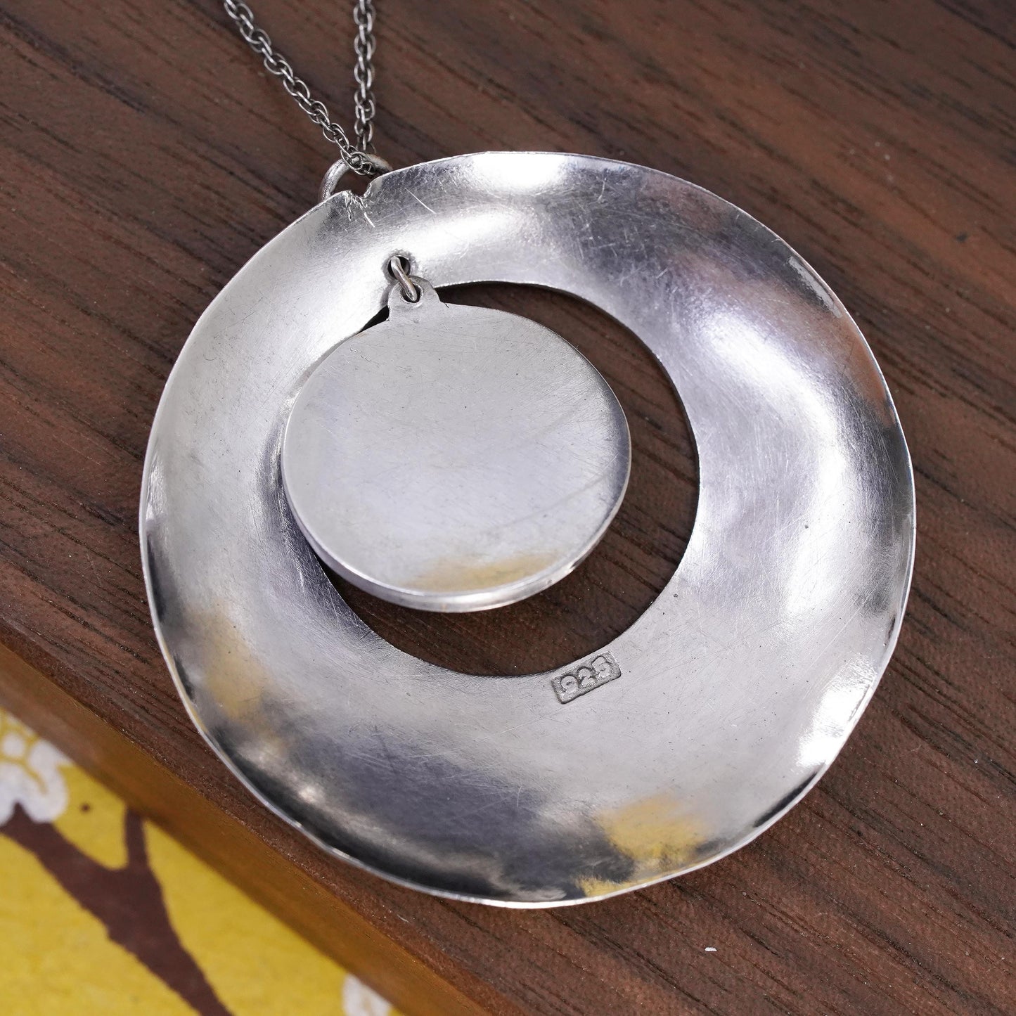 18” sterling silver 925 Singapore rope necklace circle disc pendant onyx