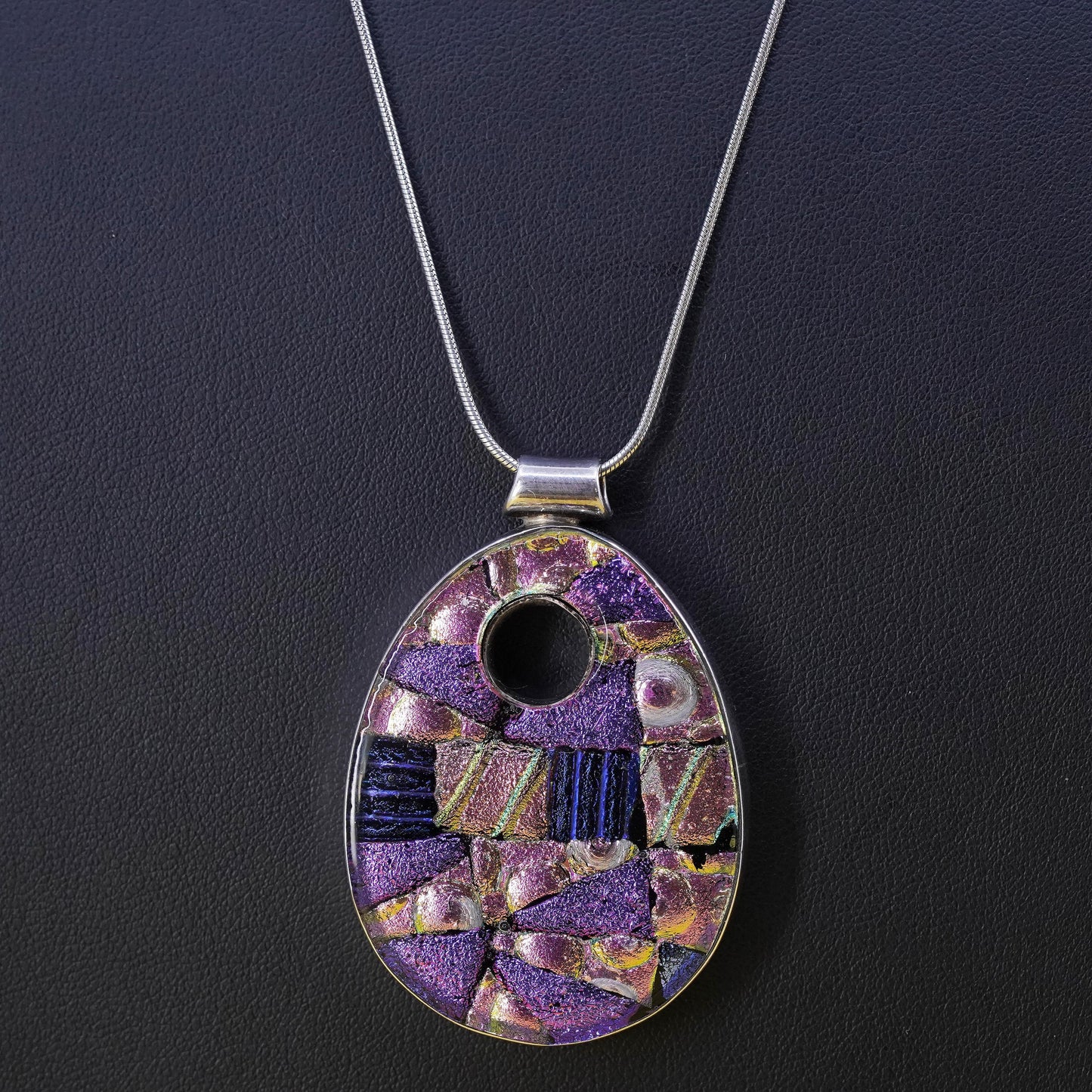 20", Sterling silver necklace, 925 snake chain teardrop foiled glass pendant