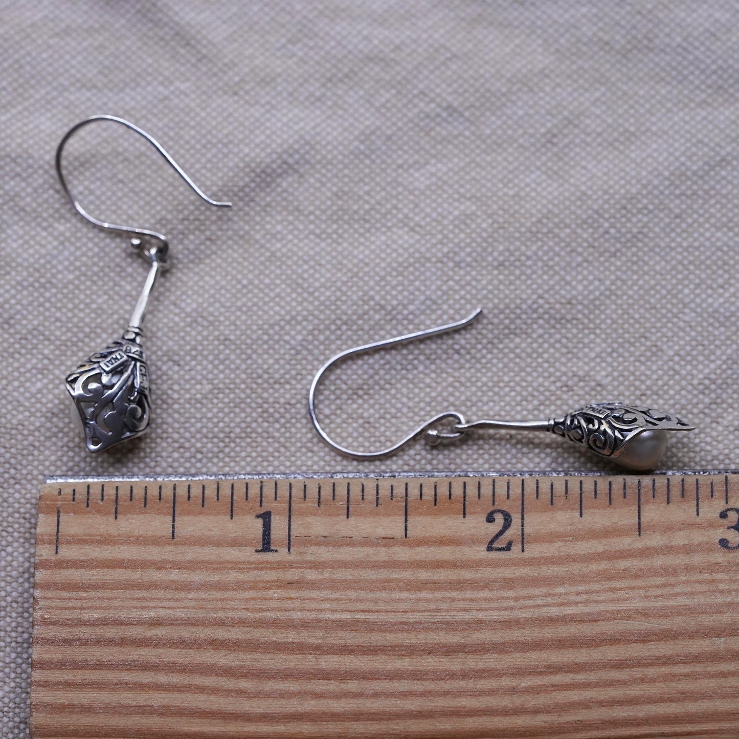 Sterling silver handmade earrings, 925 filigree teardrop drops with pearl