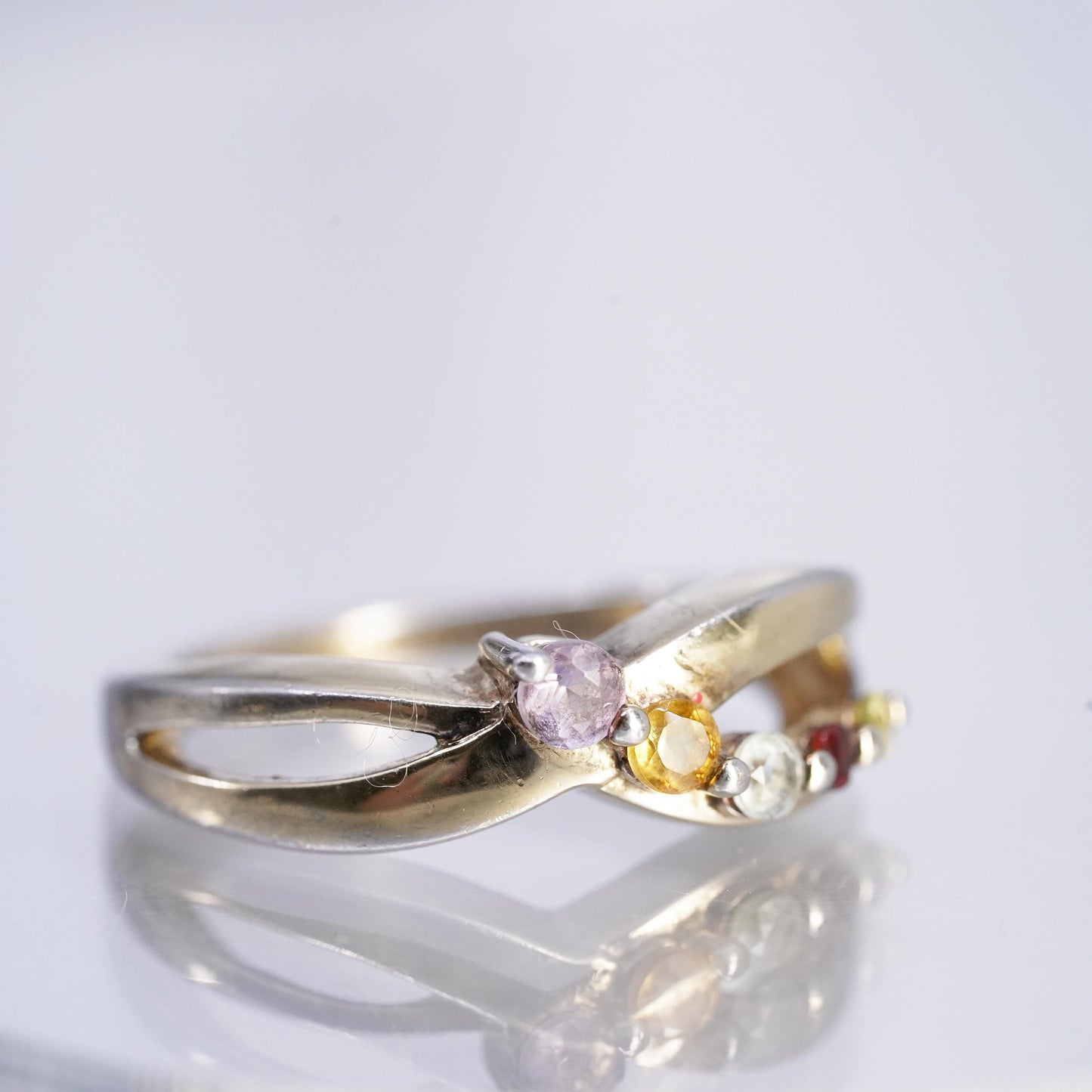 Sz 7, Vermeil Gold Over Sterling Ring, 925 Ring multi gemstone amethyst citrine