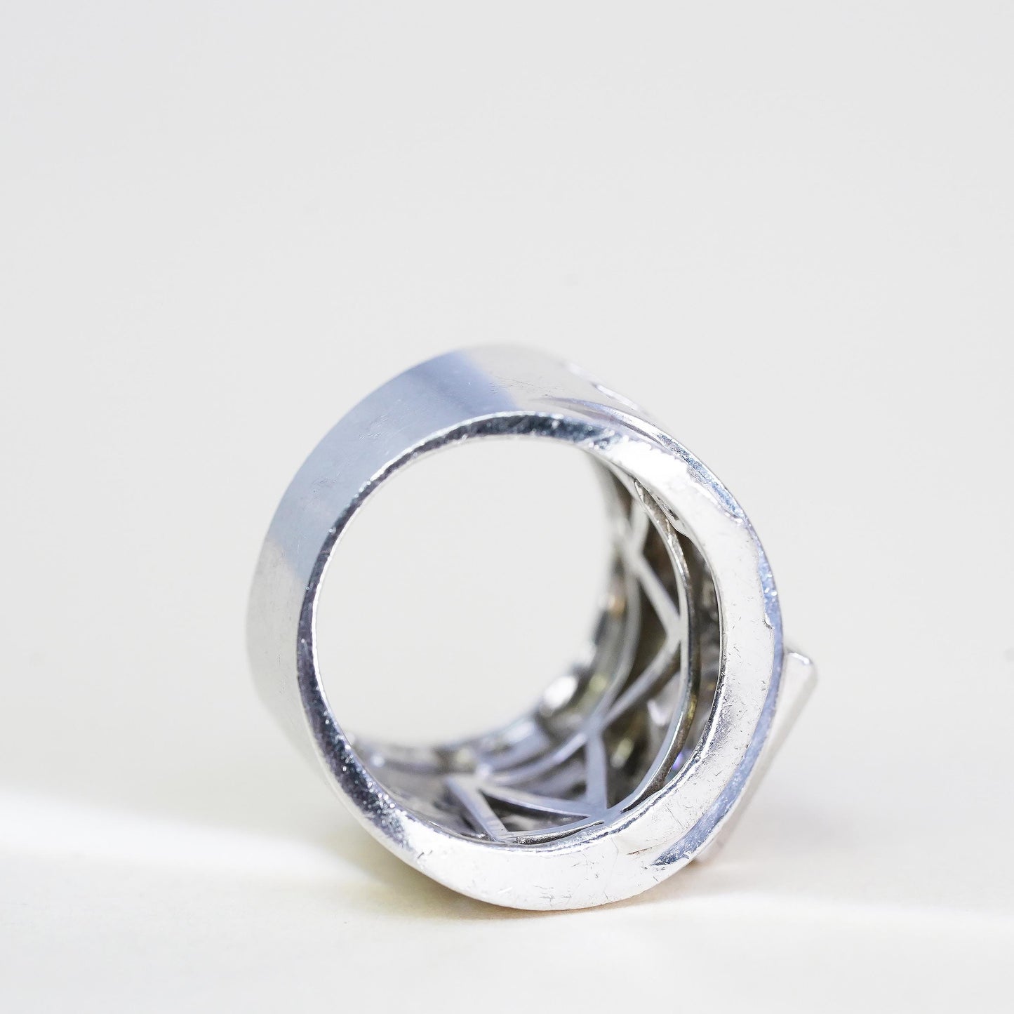 Size 7, Michael Valitutti “NH” 925 Sterling Silver CZ Ring, Wide Ribbed Ring