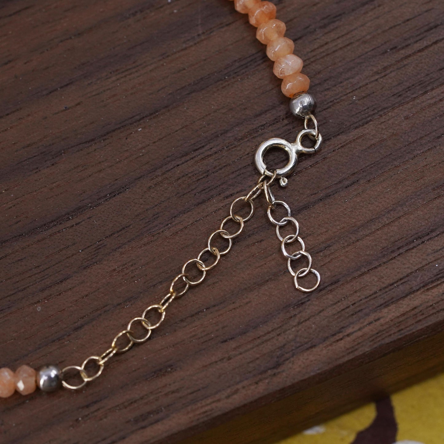 6.5+1.5”, VTG Sterling silver handmade bracelet, rose pink quartz beads chain
