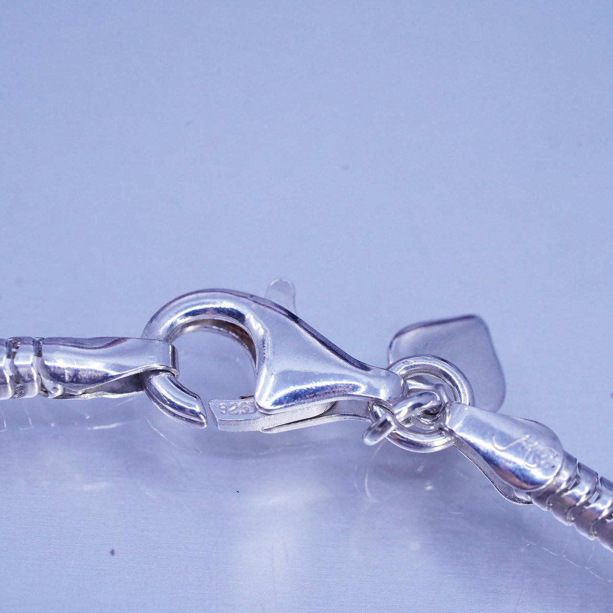 7.5" Michael Anthony Sterling 925 silver bracelet, bold snake chain fish charm