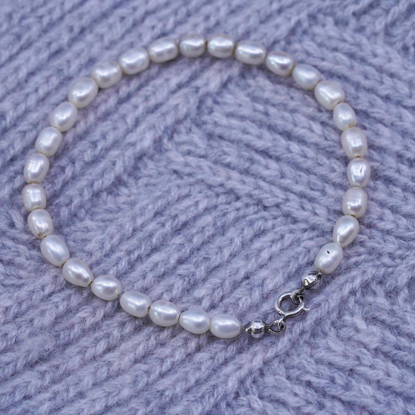 6.75", Sterling silver bracelet, solid 925 silver clasp freshwater pearl beads