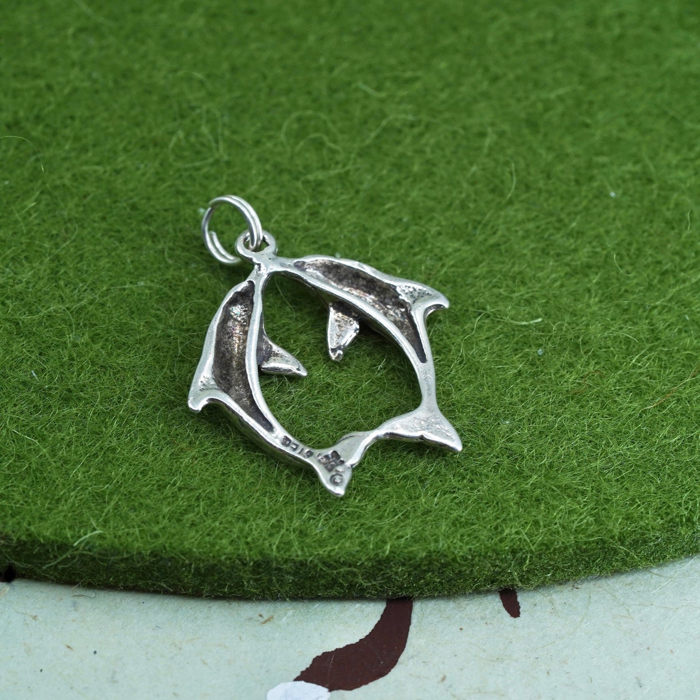 Vintage sterling silver dolphin pendant, 925 charm