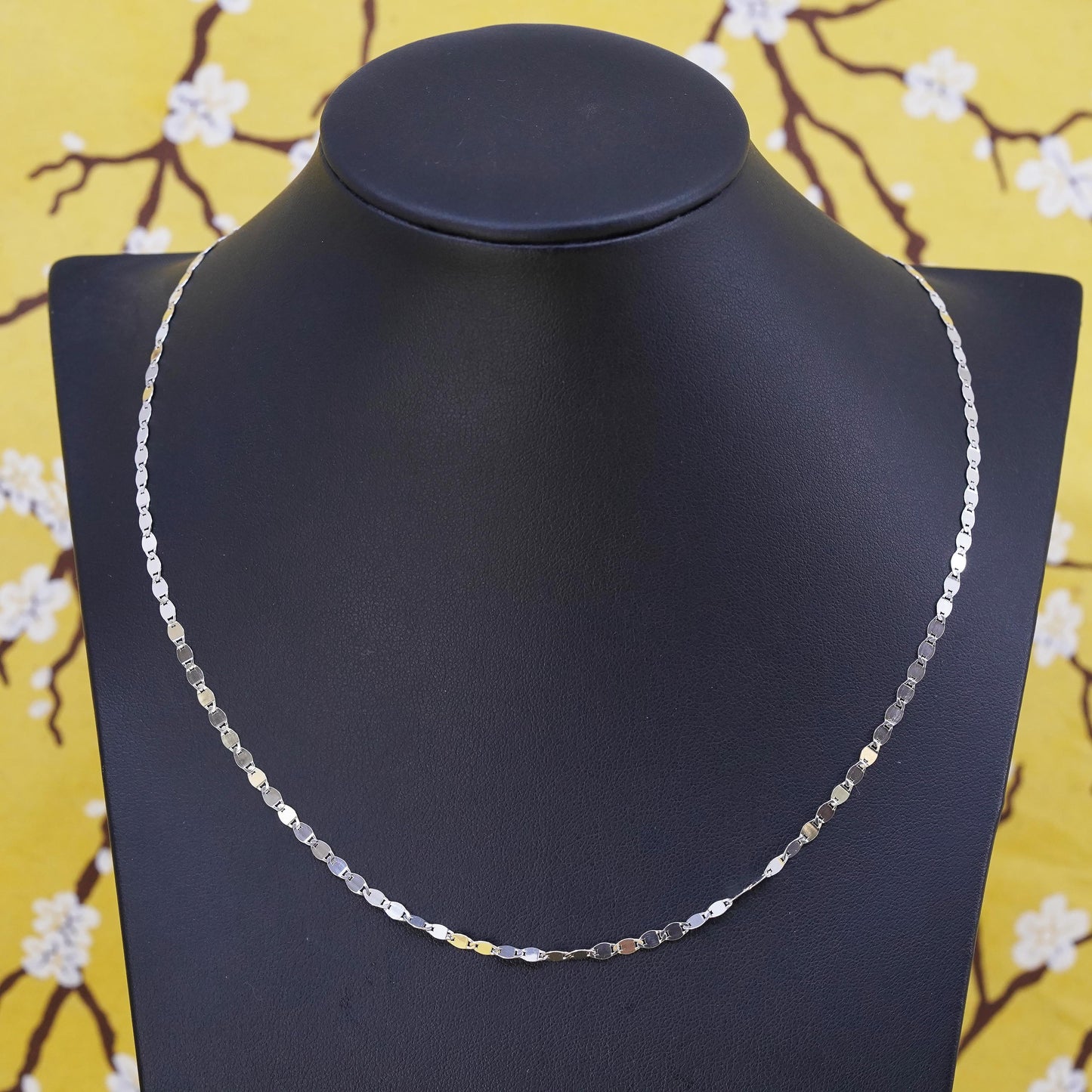 18", 3mm, vintage sterling silver flatten nugget chain, Italy 925 necklace