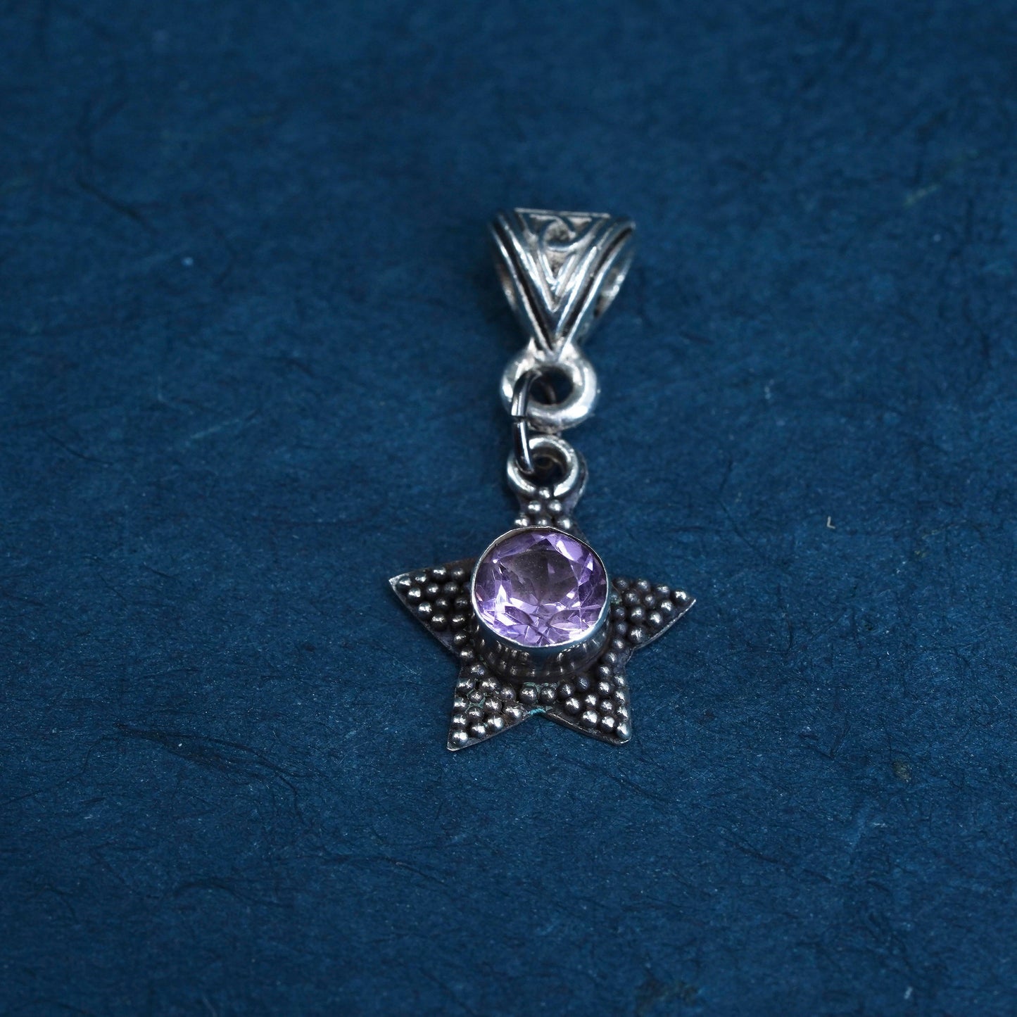 Vintage Sterling silver handmade pendant, 925 star with amethyst