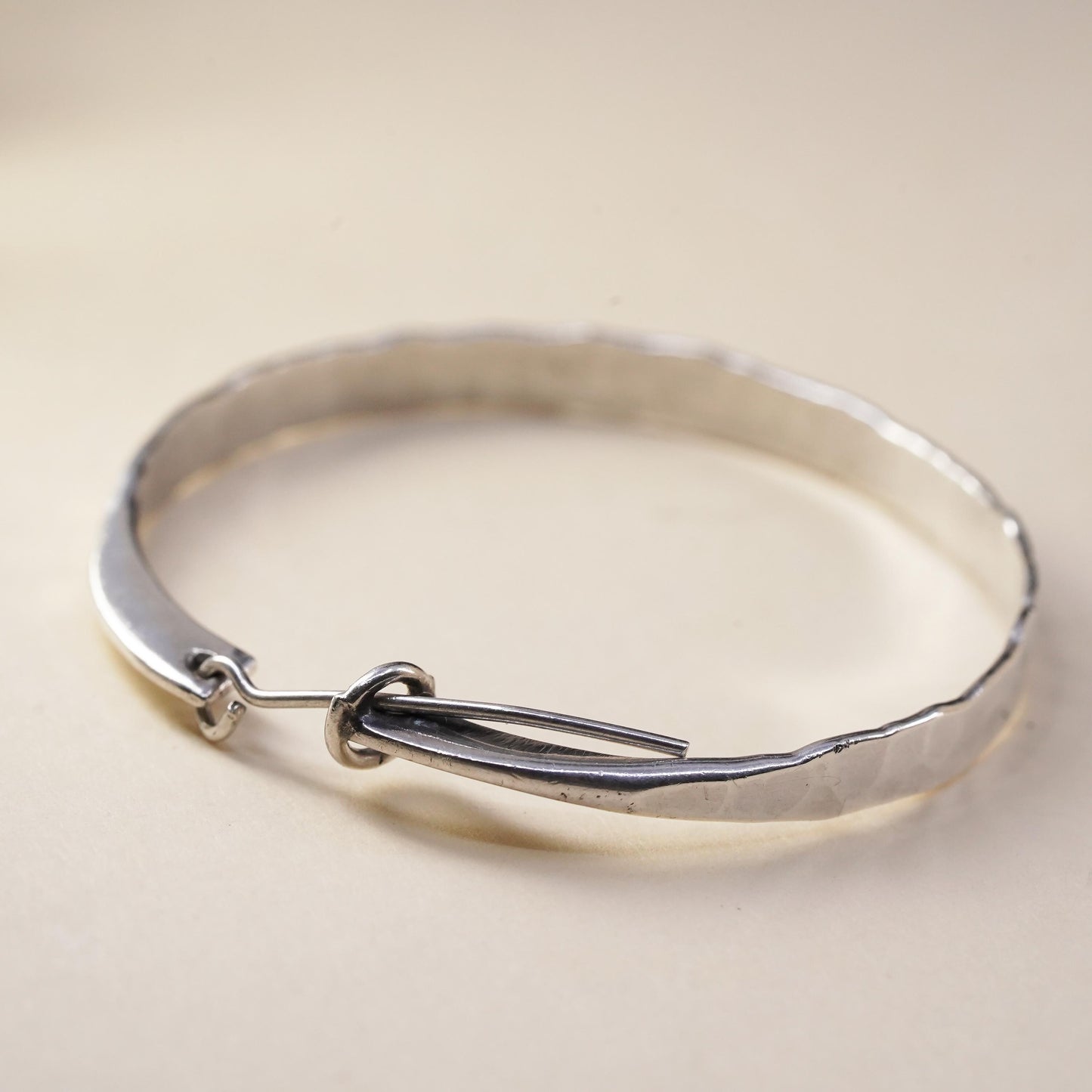 1.75", Vintage sterling silver loop single earring, flatten hammered hoop