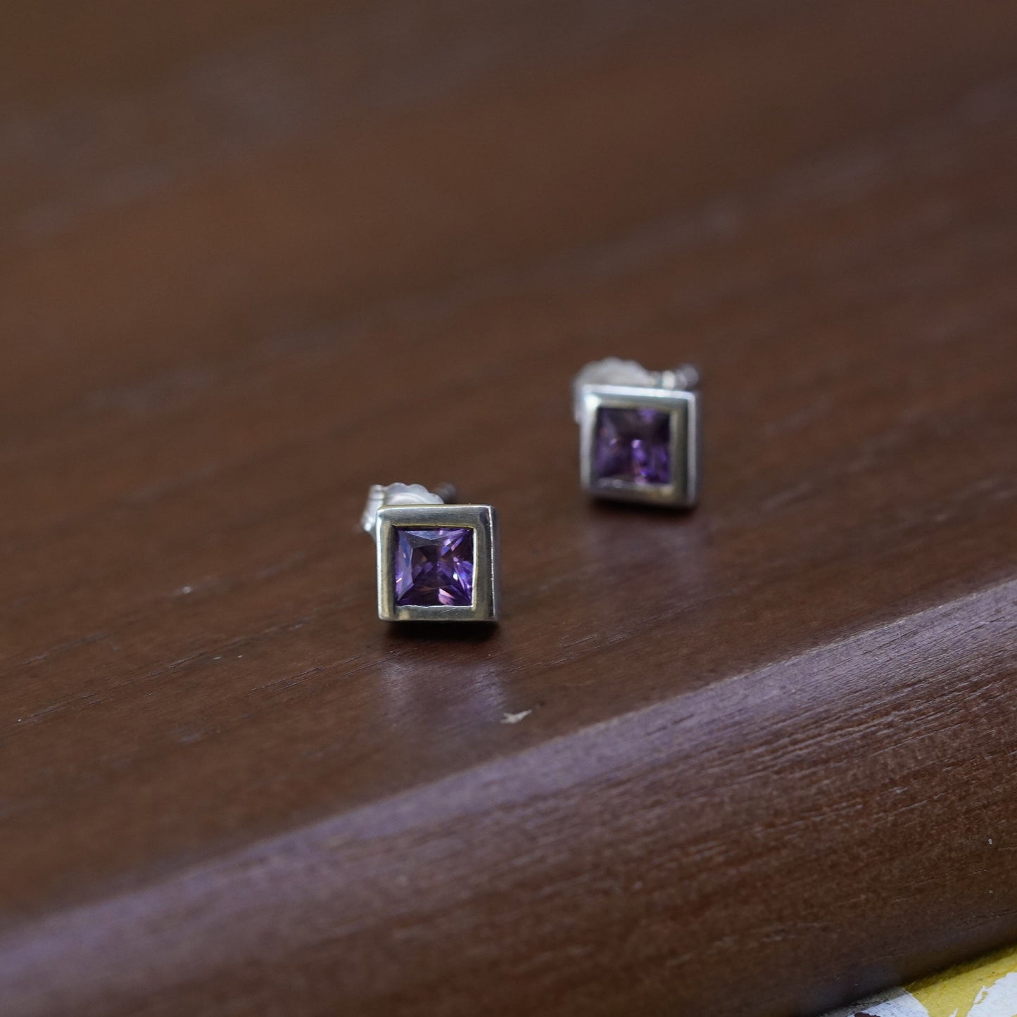 Vintage Sterling 925 silver square amethyst studs, earrings