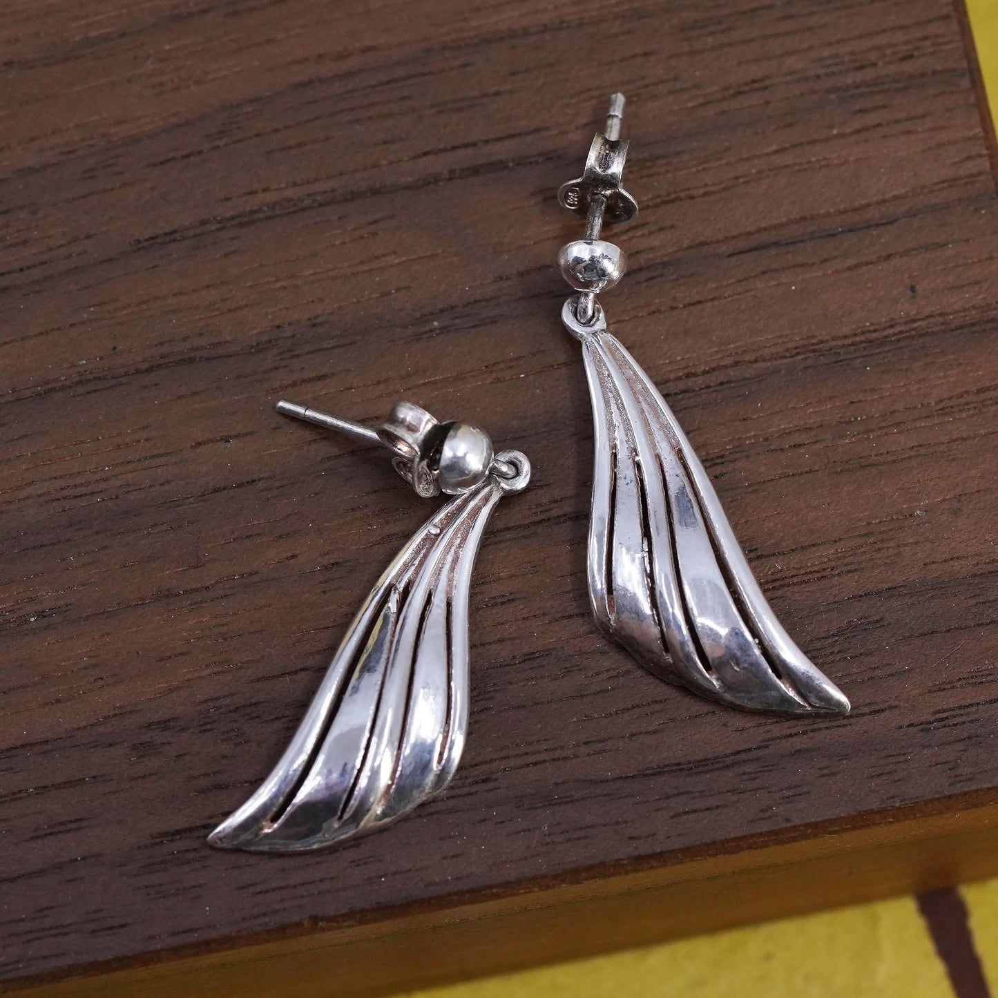 Vintage sterling silver handmade earrings, 925 shell dangles