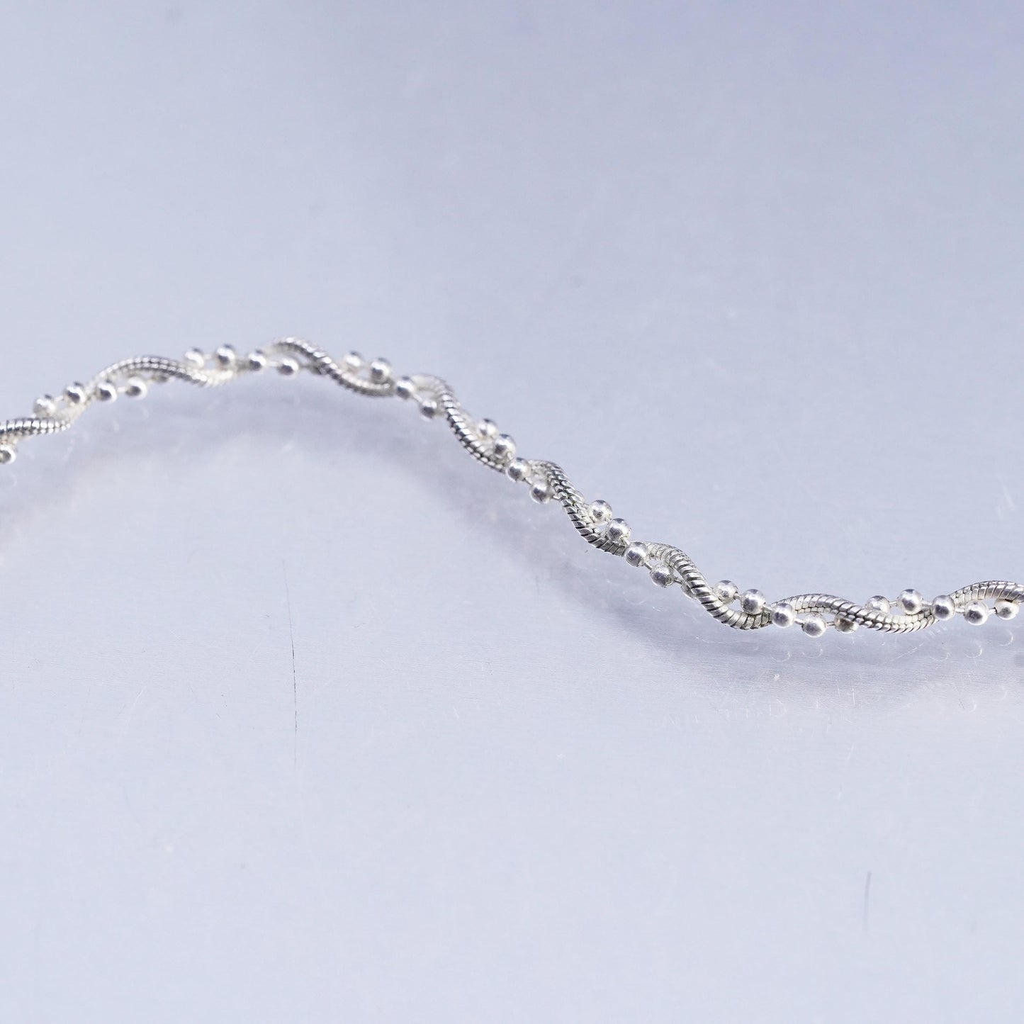 18" 3mm, vintage Italian Sterling silver necklace, 925 snake bead chain twisted
