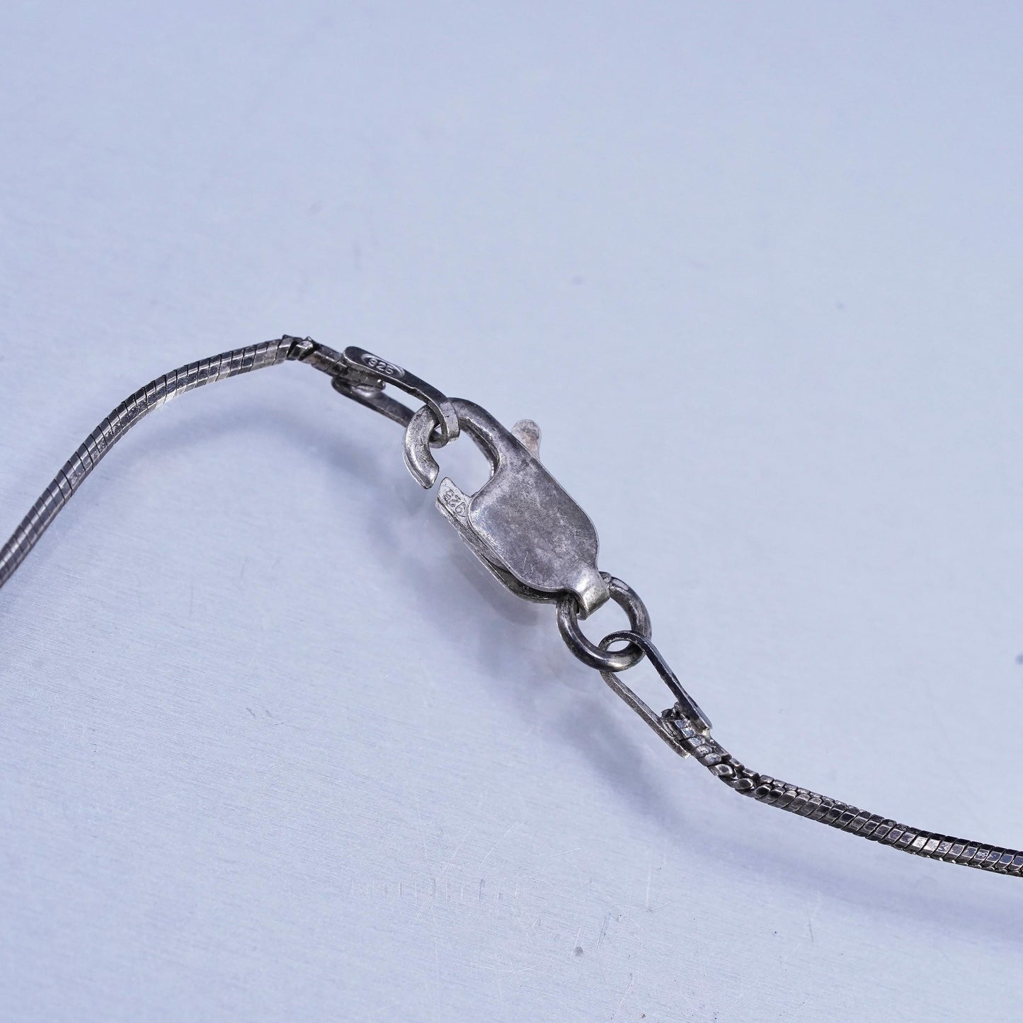 16", Vintage sterling 925 Silver snake chain necklace with garnet pendant
