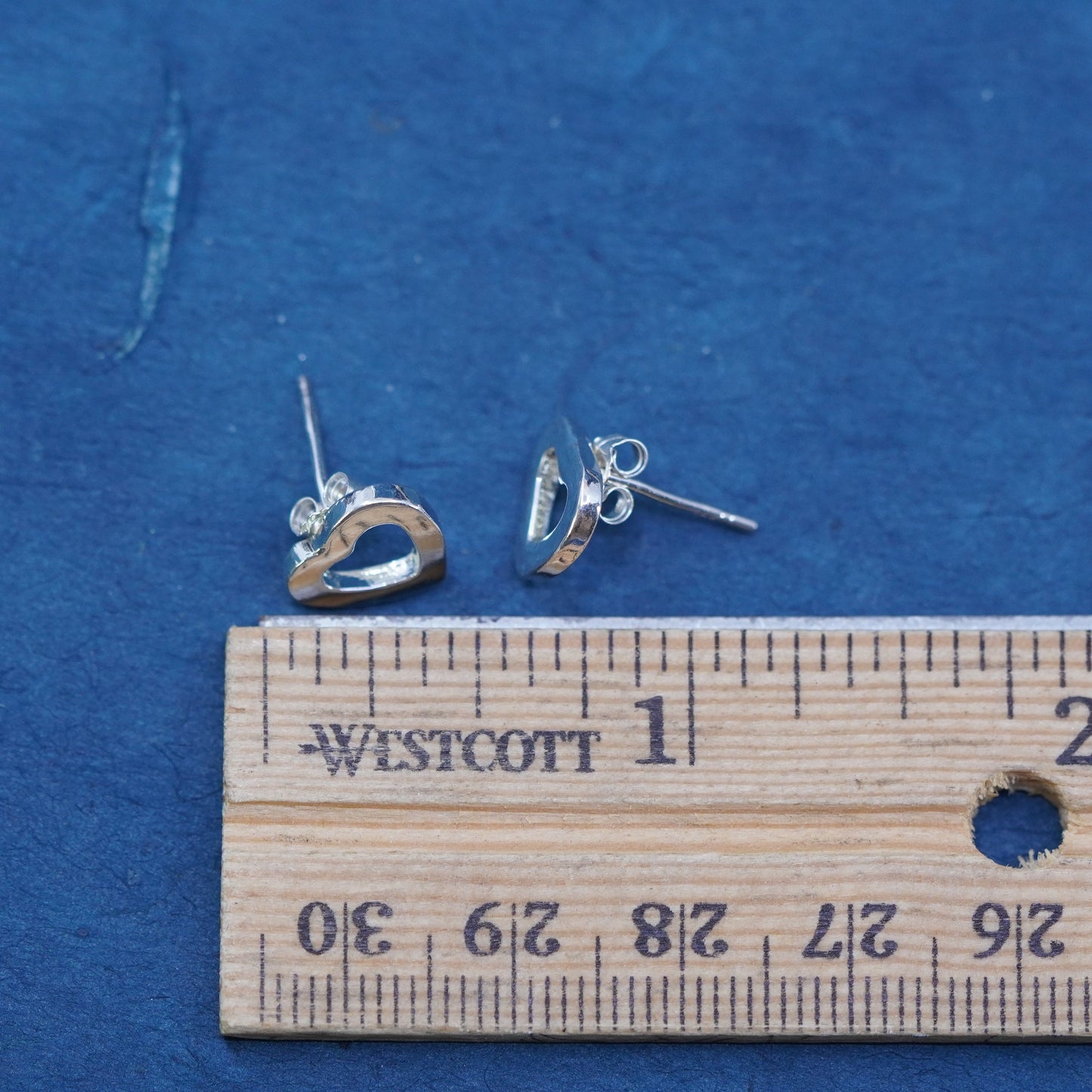 Vintage Sterling silver handmade earrings, 925 heart studs