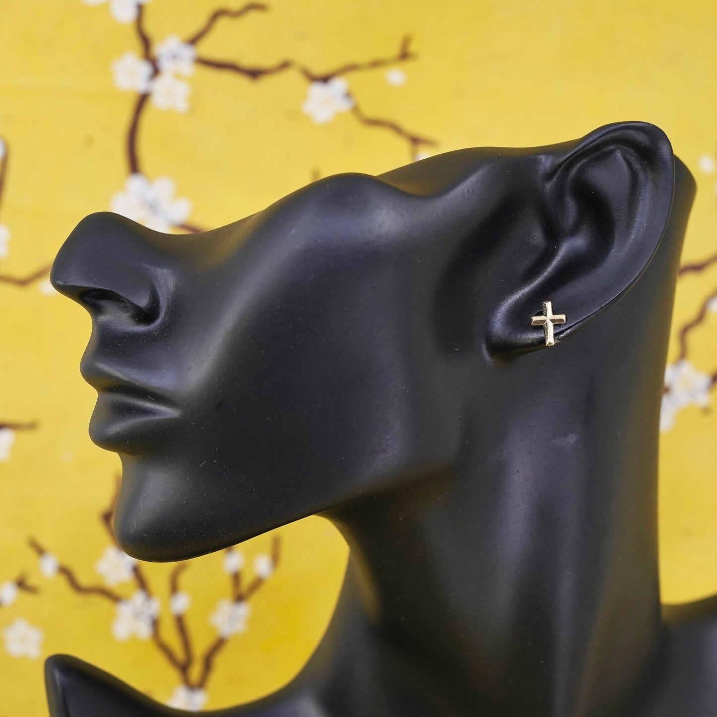 vermeil yellow gold over Sterling silver handmade earrings, 925 cross studs