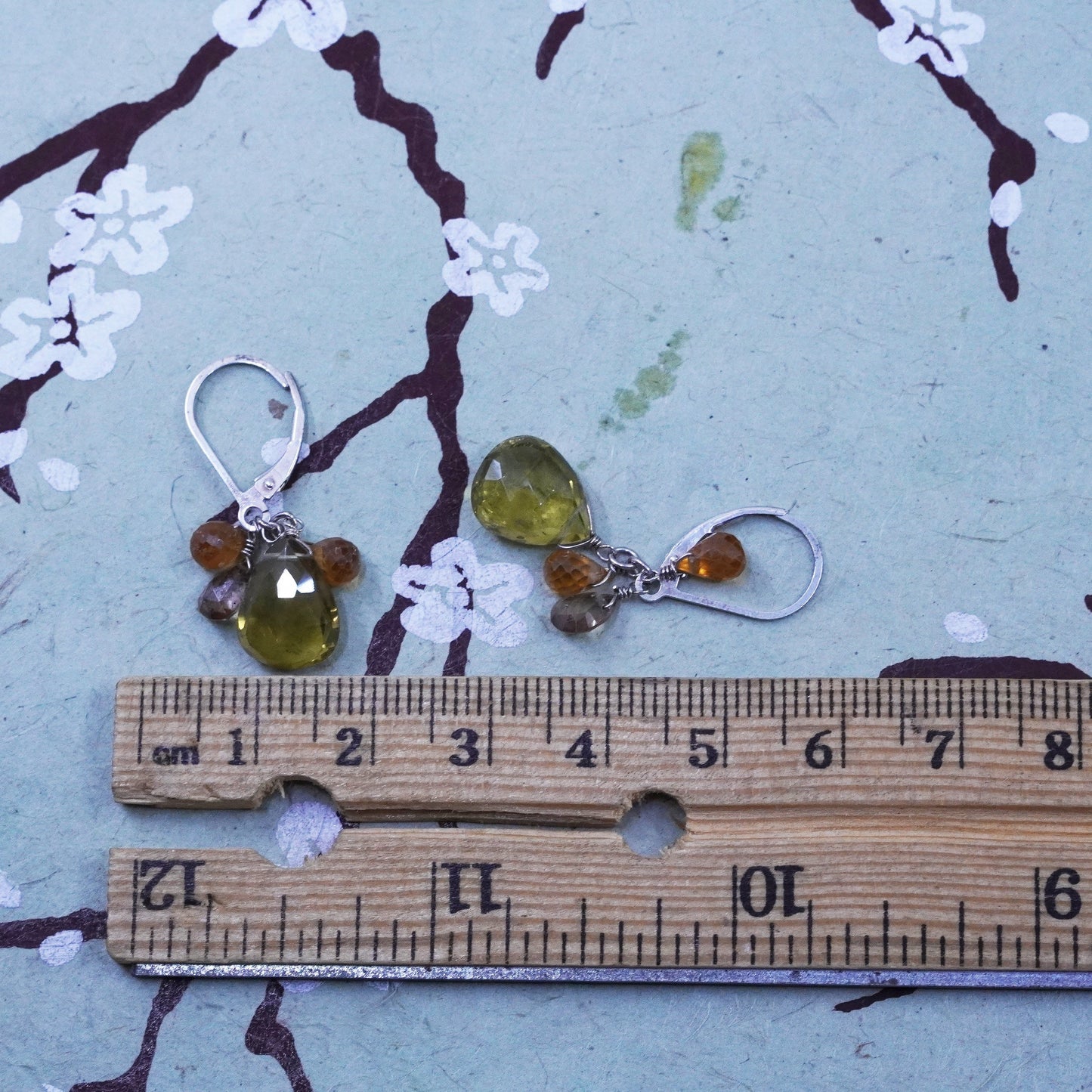 Vintage Sterling 925 silver handmade earrings with citrine beads