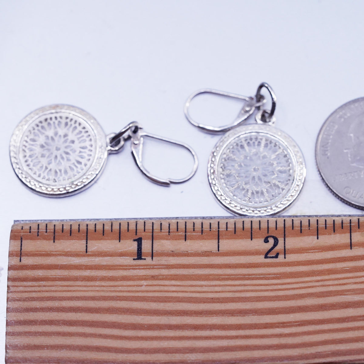 Vintage Sterling 925 silver handmade filigree circle earrings dangles