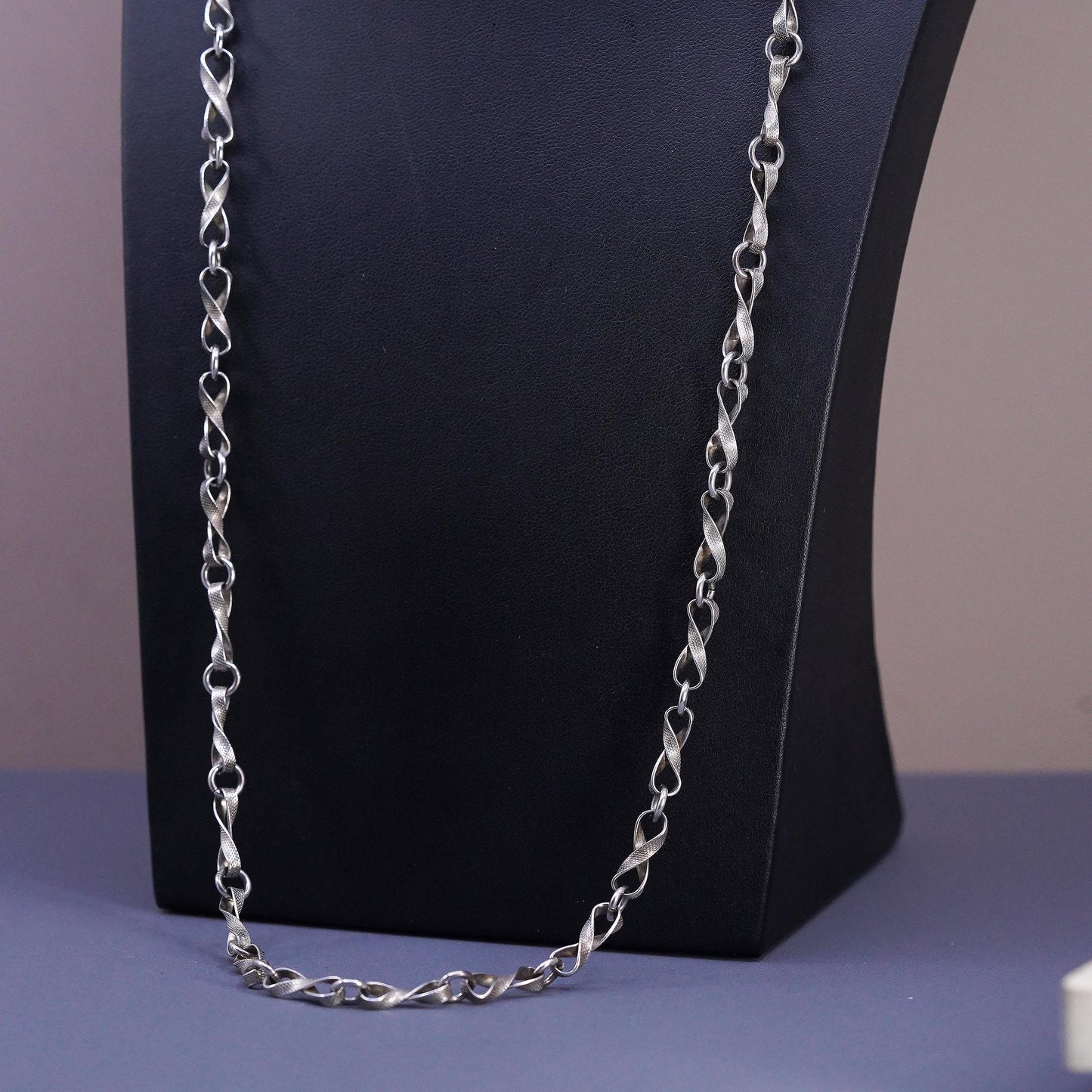 30" Sterling Silver Infinity Chain Necklace, 925 Textured Twisted Fancy Links