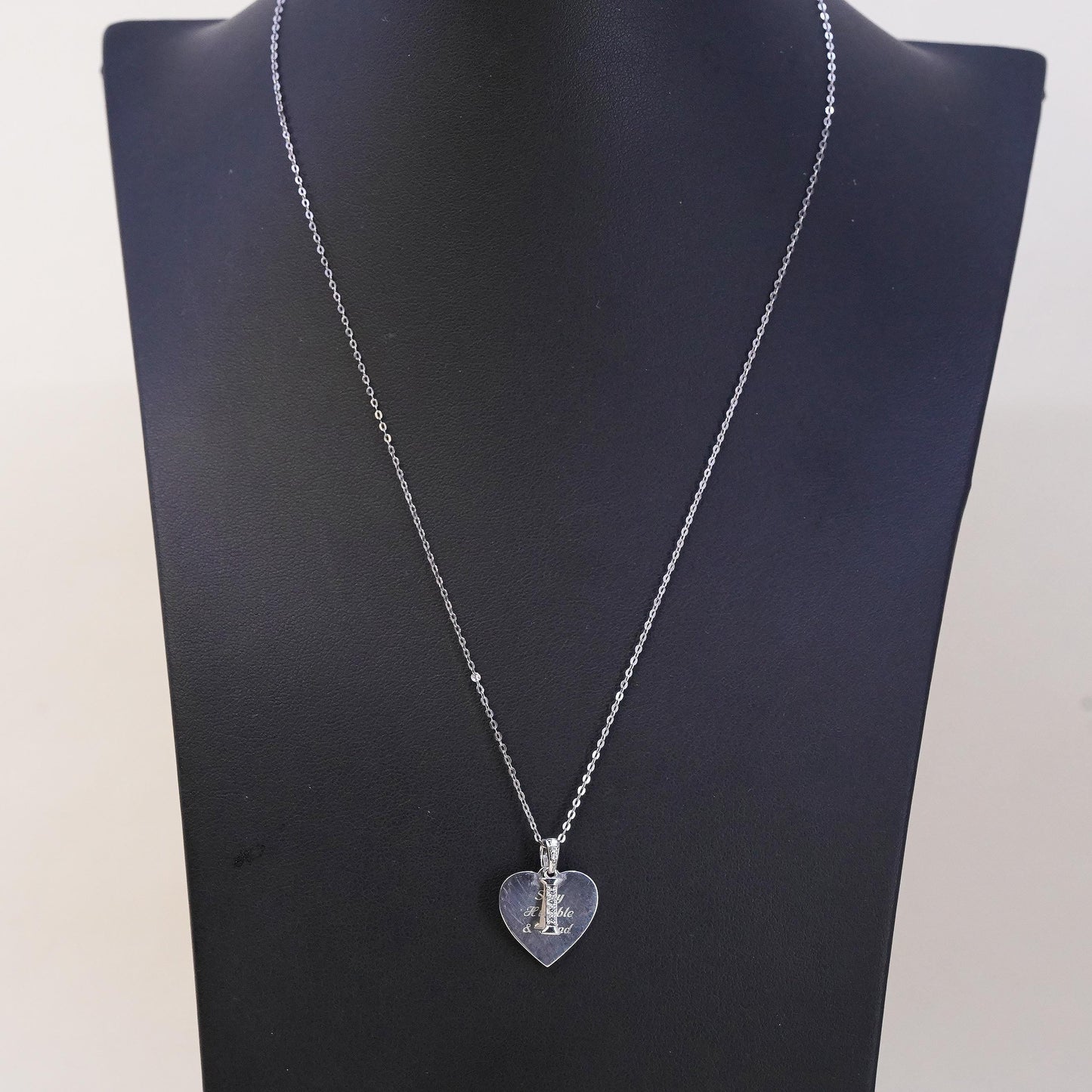 18+2”, sterling silver necklace, 925 chain heart Pendant stay humble kind