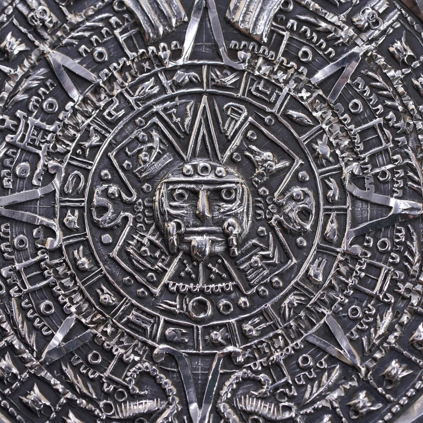 Taxco Sterling Silver Aztec Calendar Brooch Pendant Mexican Mayan Sun Stone Pin