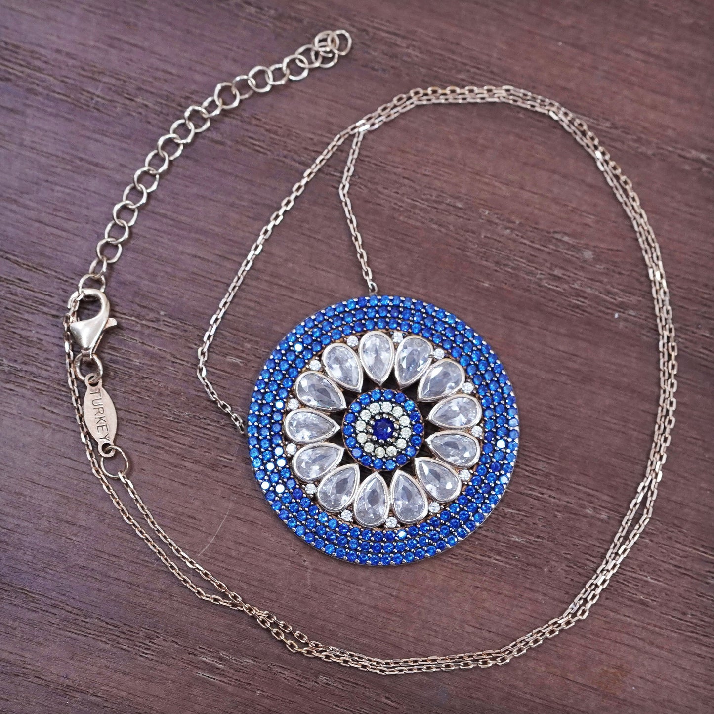 16+2”, vermeil gold Sterling silver necklace, 925 circle chain sapphire pendant