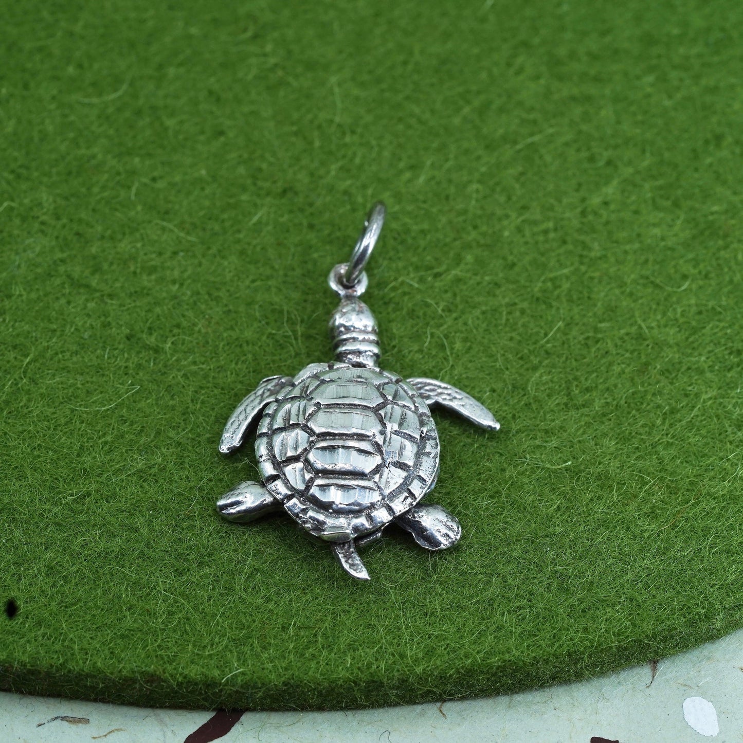 mexico sterling silver handmade pendant, 925 turtle charm with movable joints