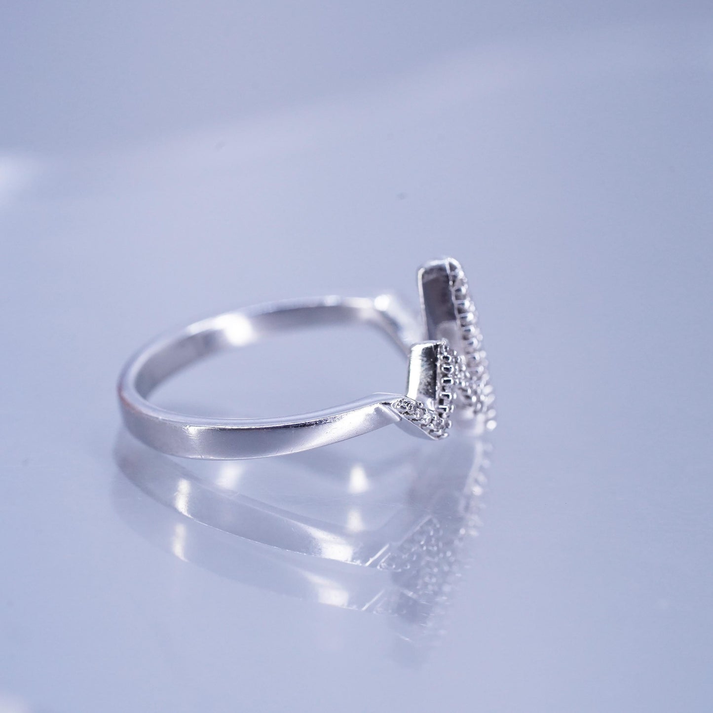 Size 7, VTG Sterling 925 silver handmade engagement heartbeat ring cluster Cz