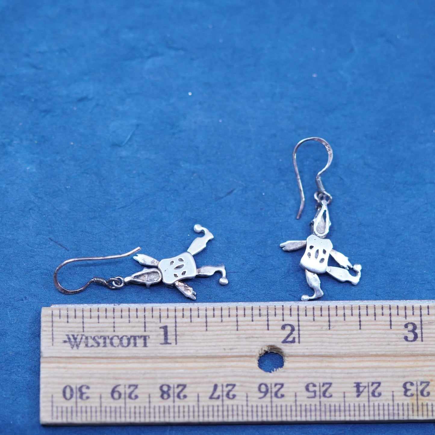 Vintage sterling silver handmade earrings 925 dancing clowns drop movable joint