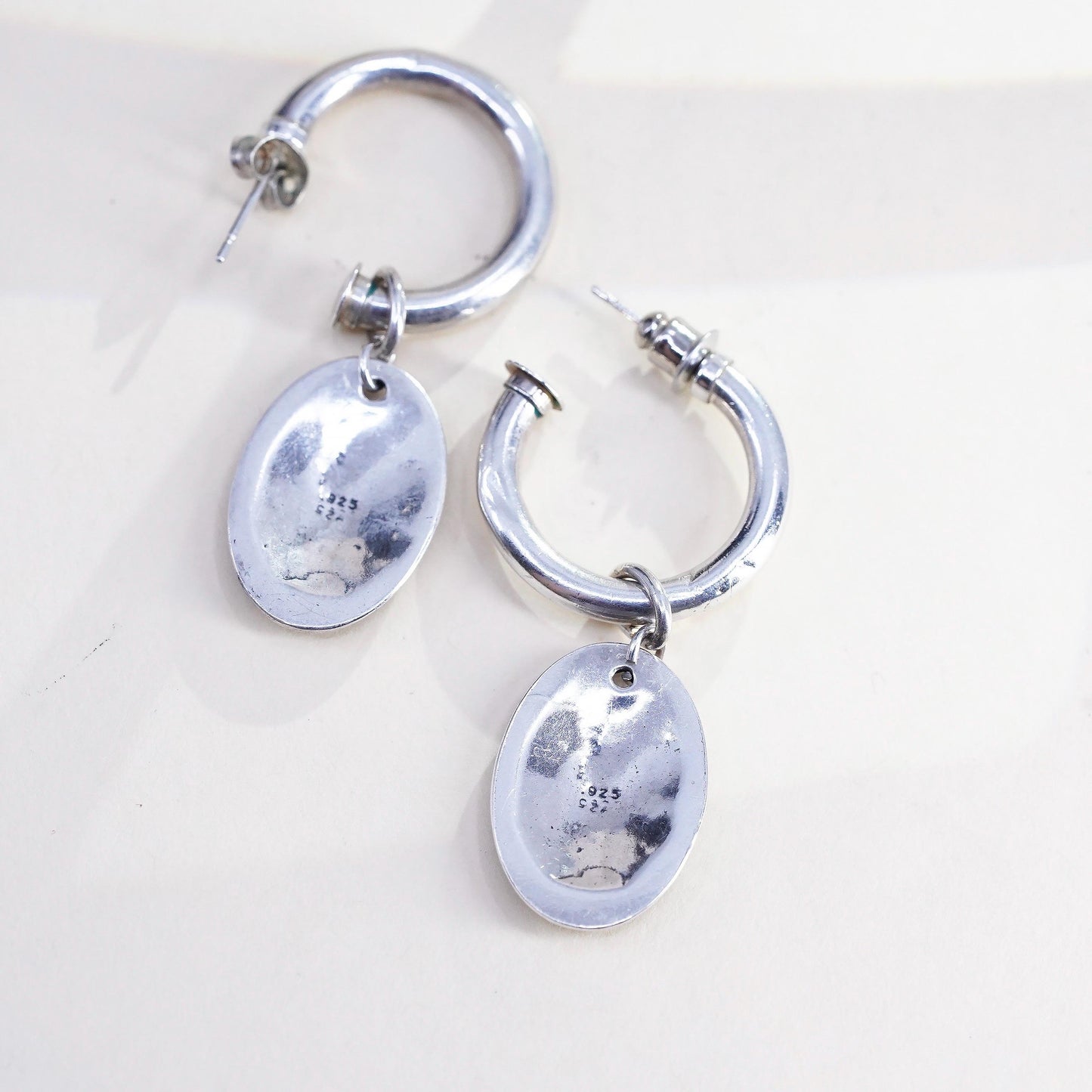 0.75” Vintage 925 Sterling Silver Handmade Earrings Dangles, Oval Scroll Hoops