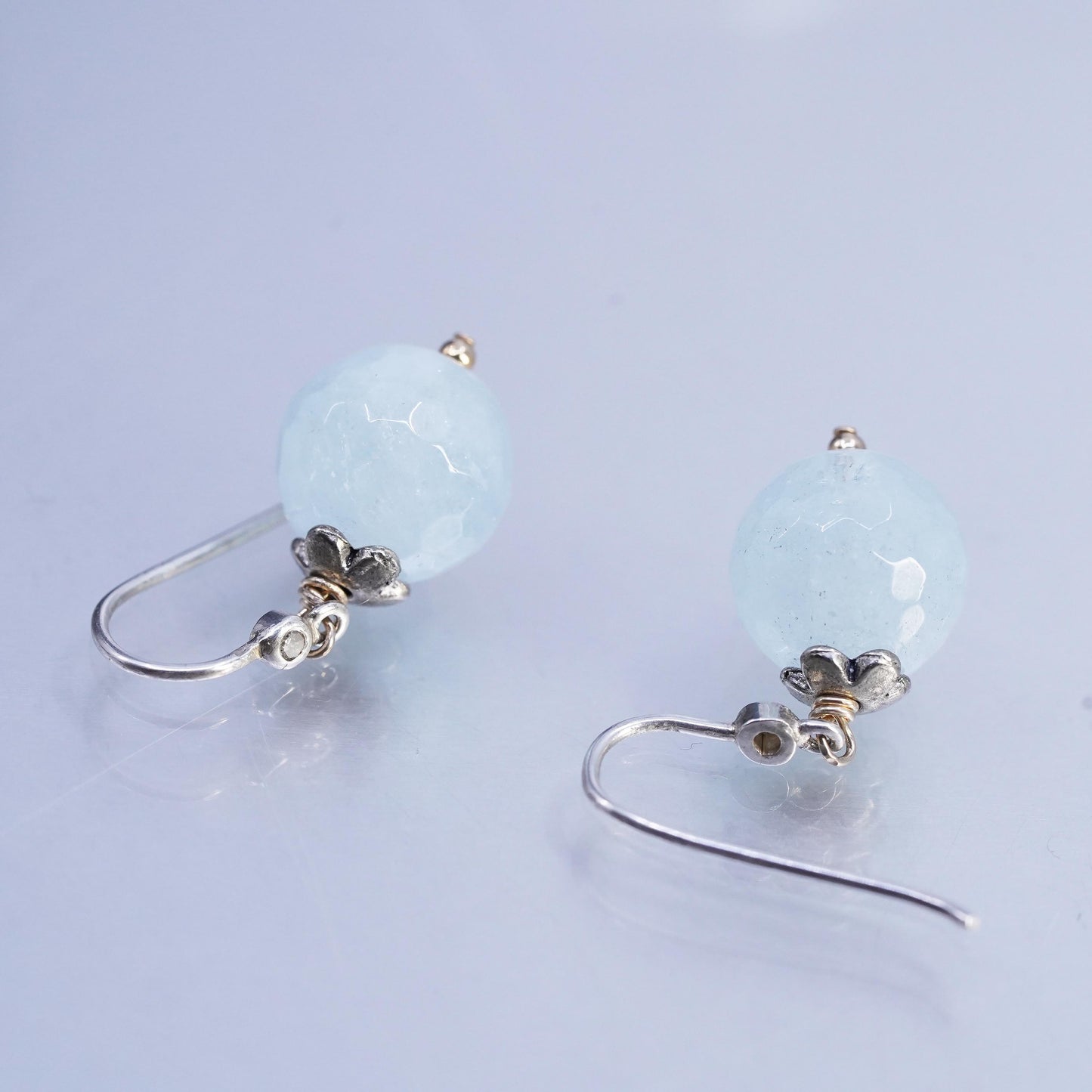 Vintage Sterling 925 silver handmade earrings with chalcedony beads