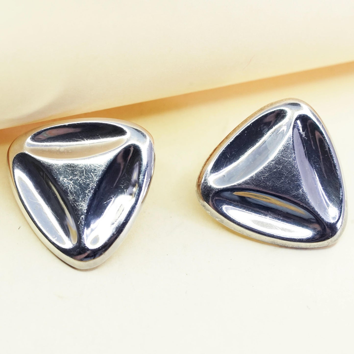 Vintage Sterling silver handmade earrings, 925 triangular studs, minimalist