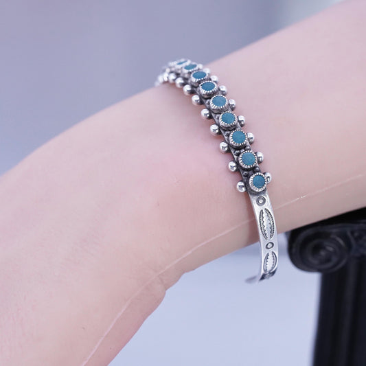 6.5”, Navajo Native American Sterling 925 silver bracelet, cuff turquoise
