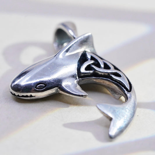 Sterling Silver Shark Pendant, Celtic Shark Necklace Charm, 925 Ocean Jewelry