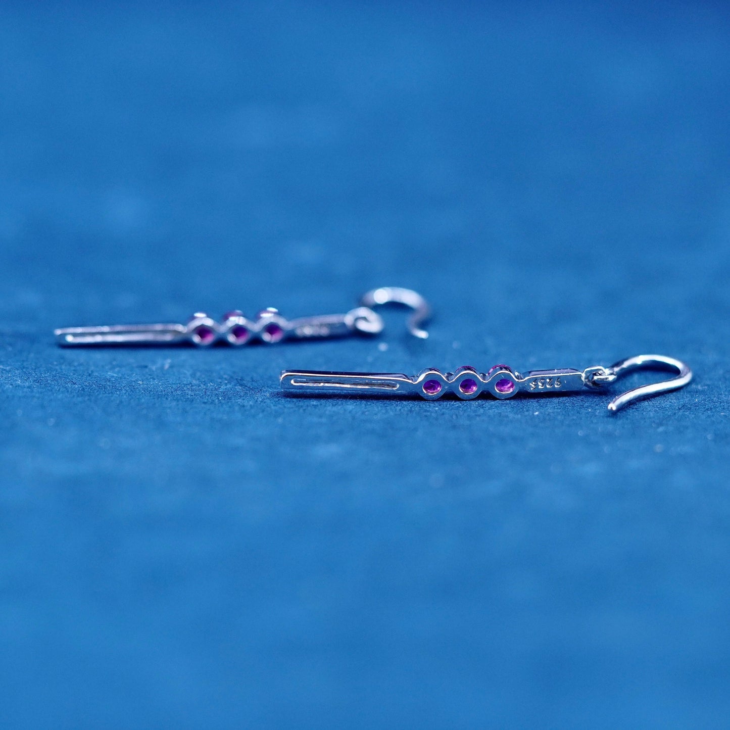 Vintage Designer Elle sterling 925 silver long earrings with ruby inlay