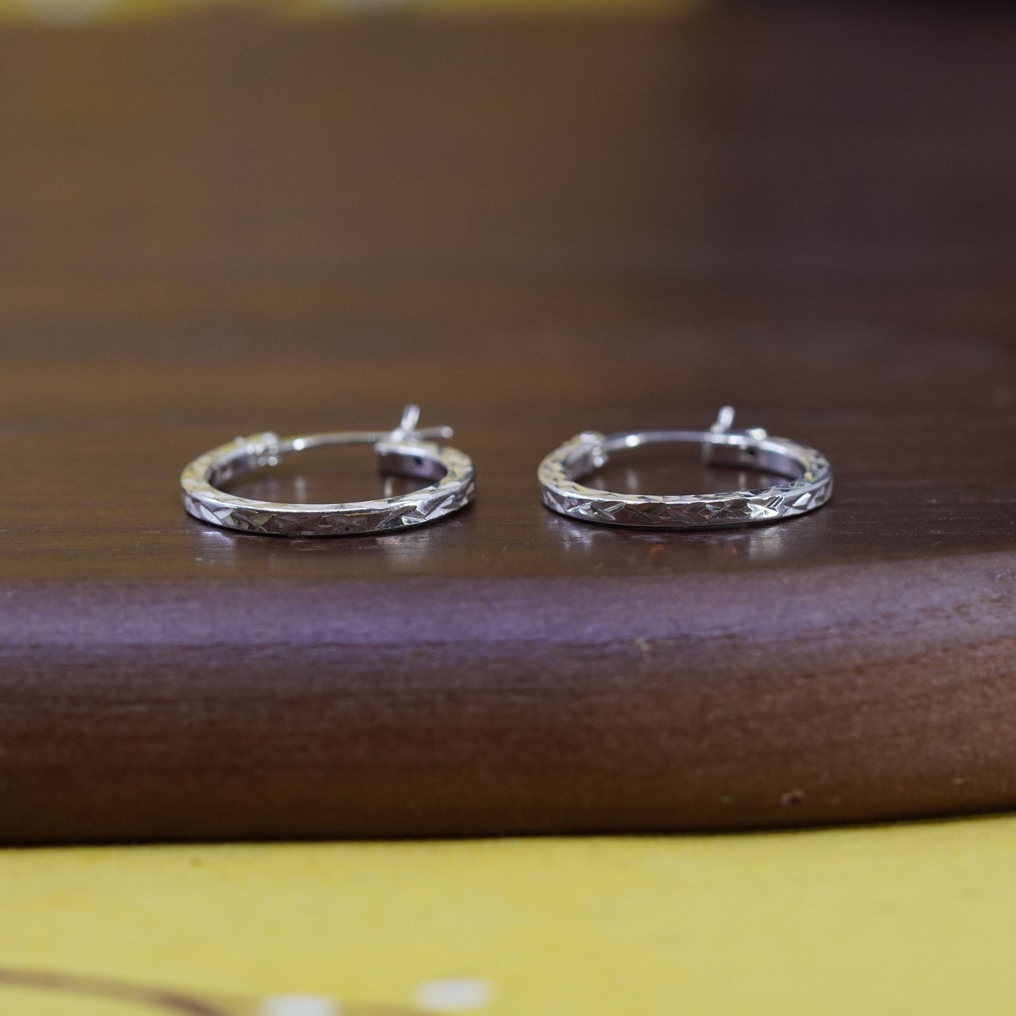 0.75”, Vintage Italy Sterling silver handmade earrings, 925 textured hoops