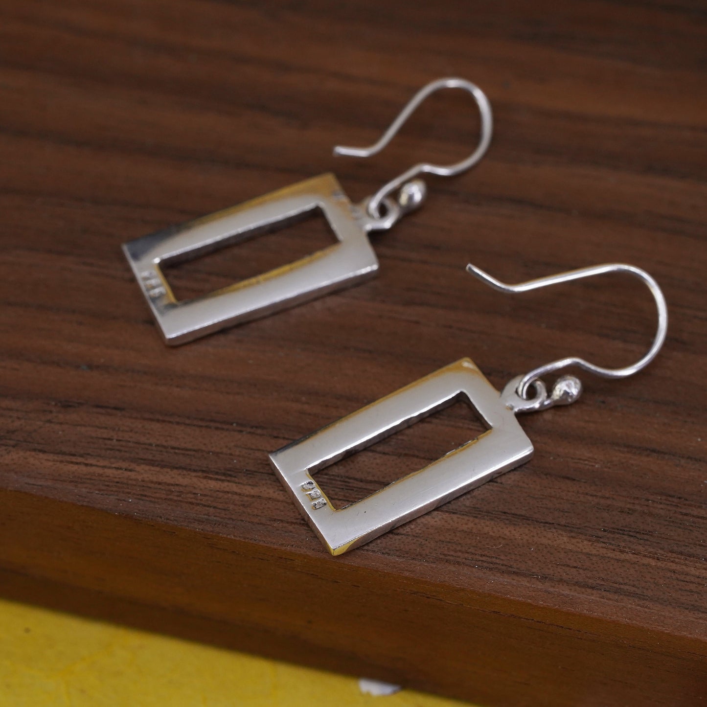 Mexico Sterling silver handmade earrings, 925 Hammered rectangular dangles