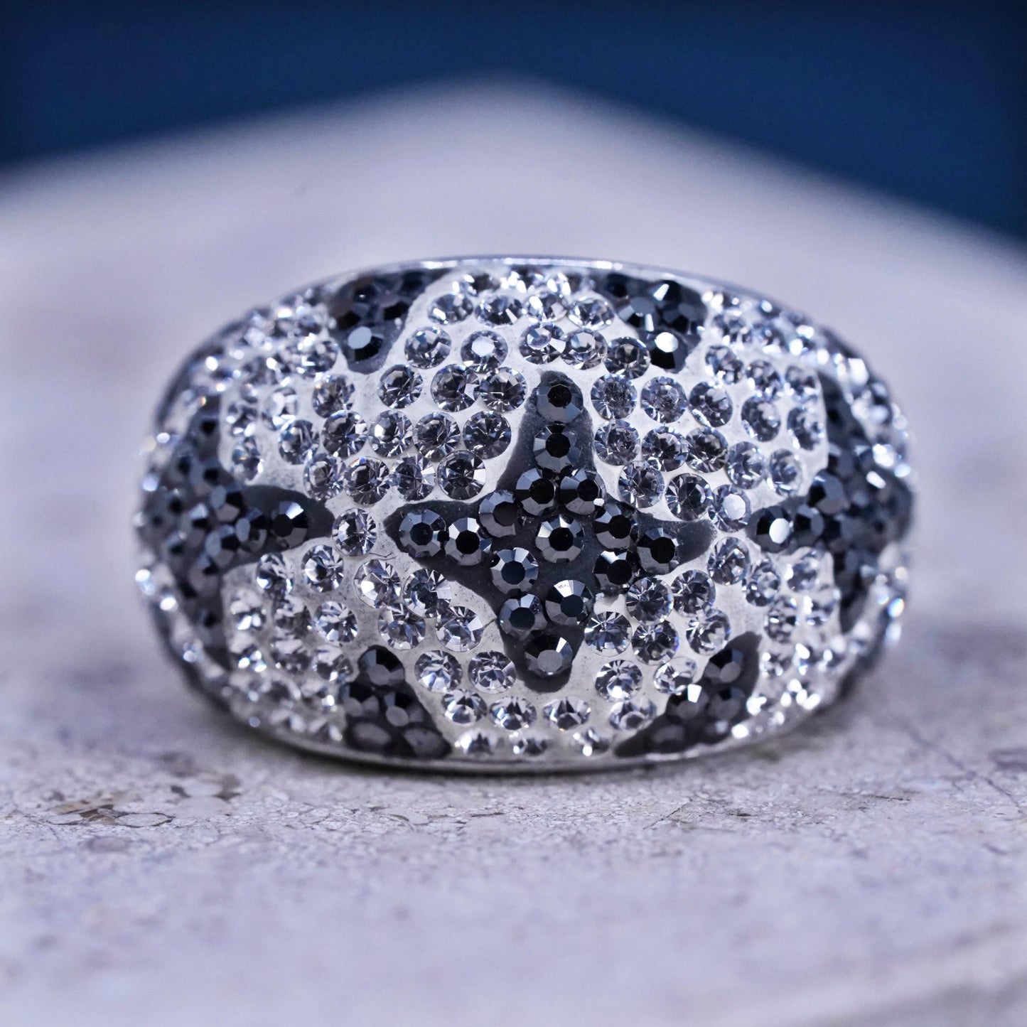 Size 8.25, two tone sterling silver star ring with cluster Cz, gift Christmas